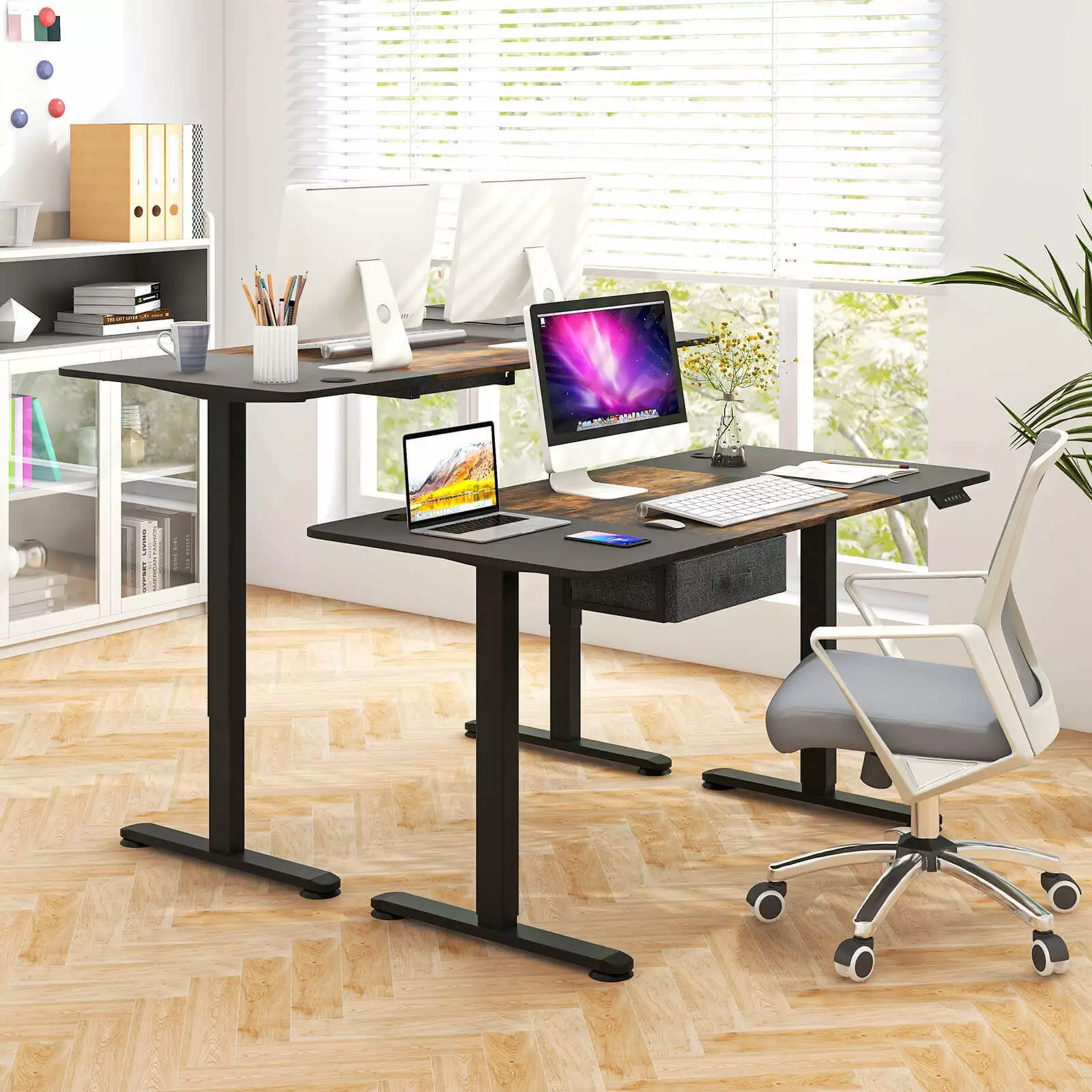 Amijoy 55 x 28 Electric Standing Desk Memory Preset Controller and USB Charging Port - Height Adjustable Computer Desk