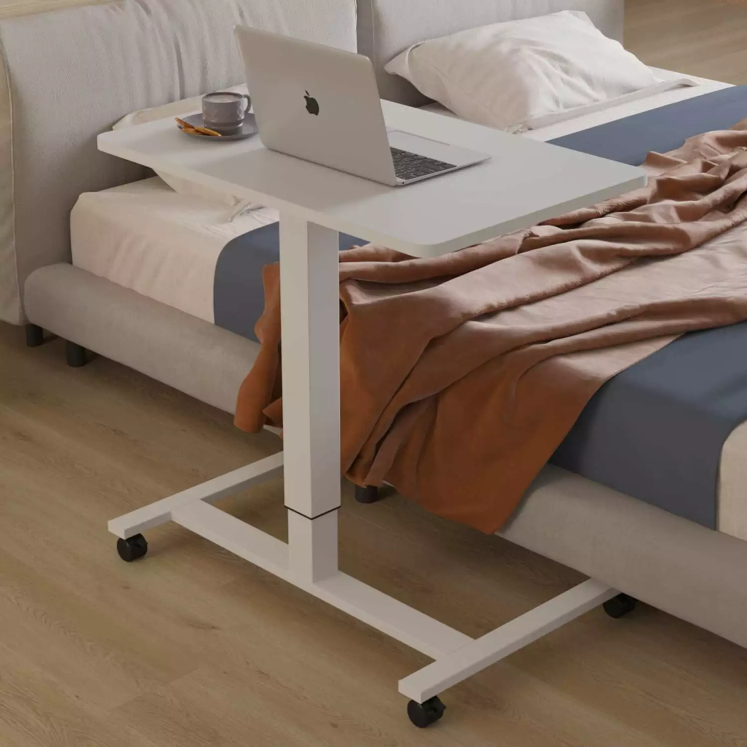 Mobile Standing Desk Rolling Height Adjustable Stand Up Desk Home Workstation White 28 Inch Cometmin