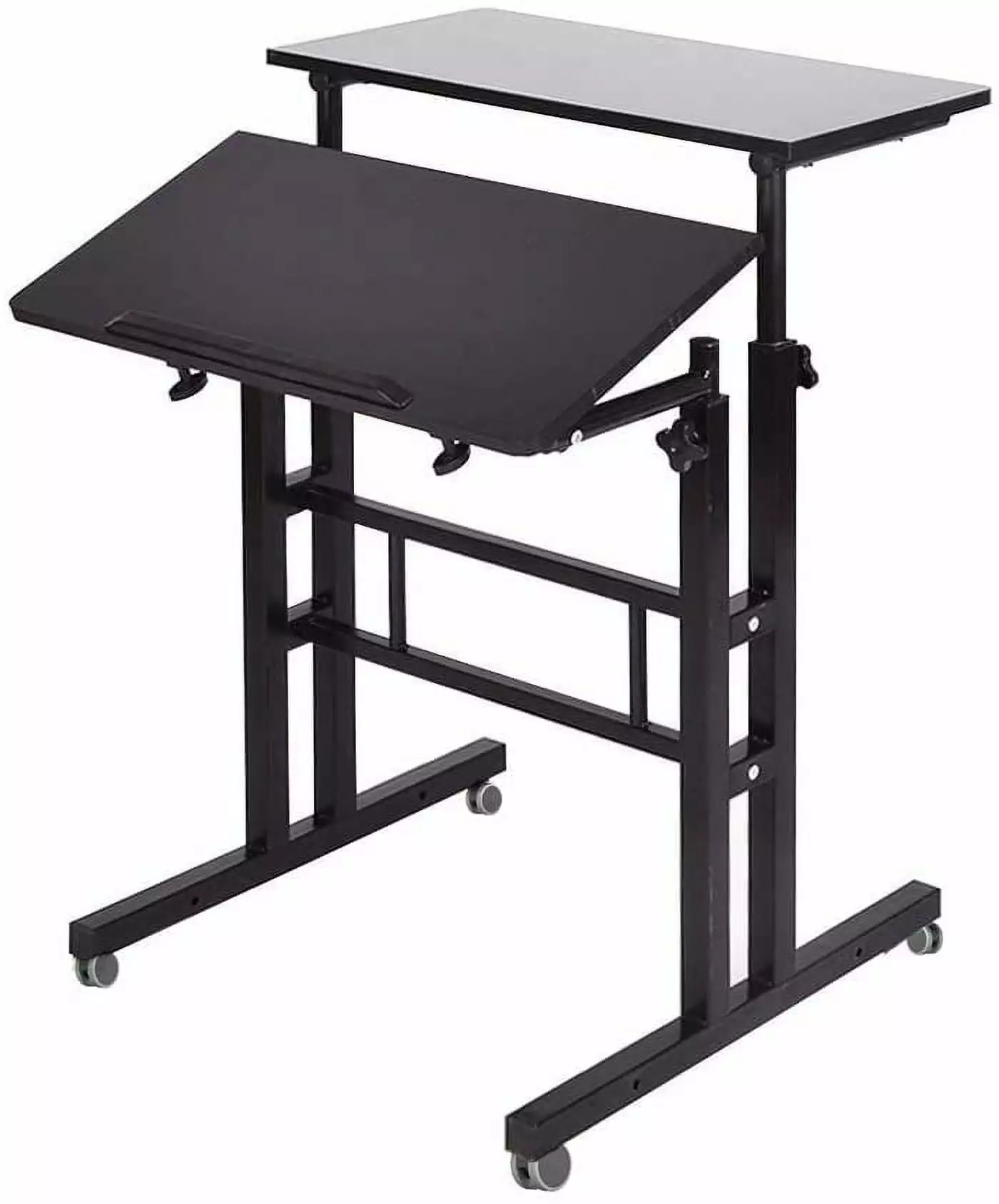 Mobile Standing Desk Adjustable Height Roling Sit-Stand Desk Small Standing Computer Desk Workstation on Wheels Q&Q