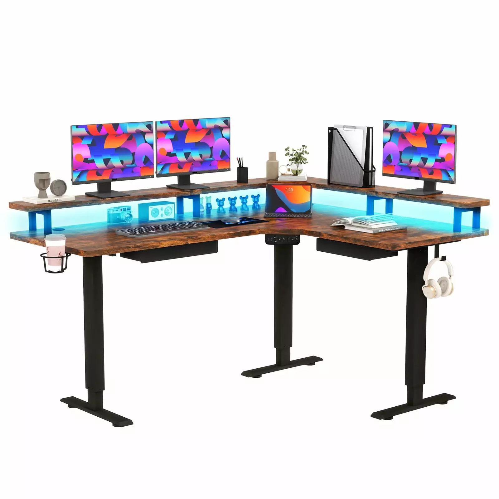 63 Inch Triple Motor L Shaped Standing Desk Adjustable Height Electric Gaming Desk Taus