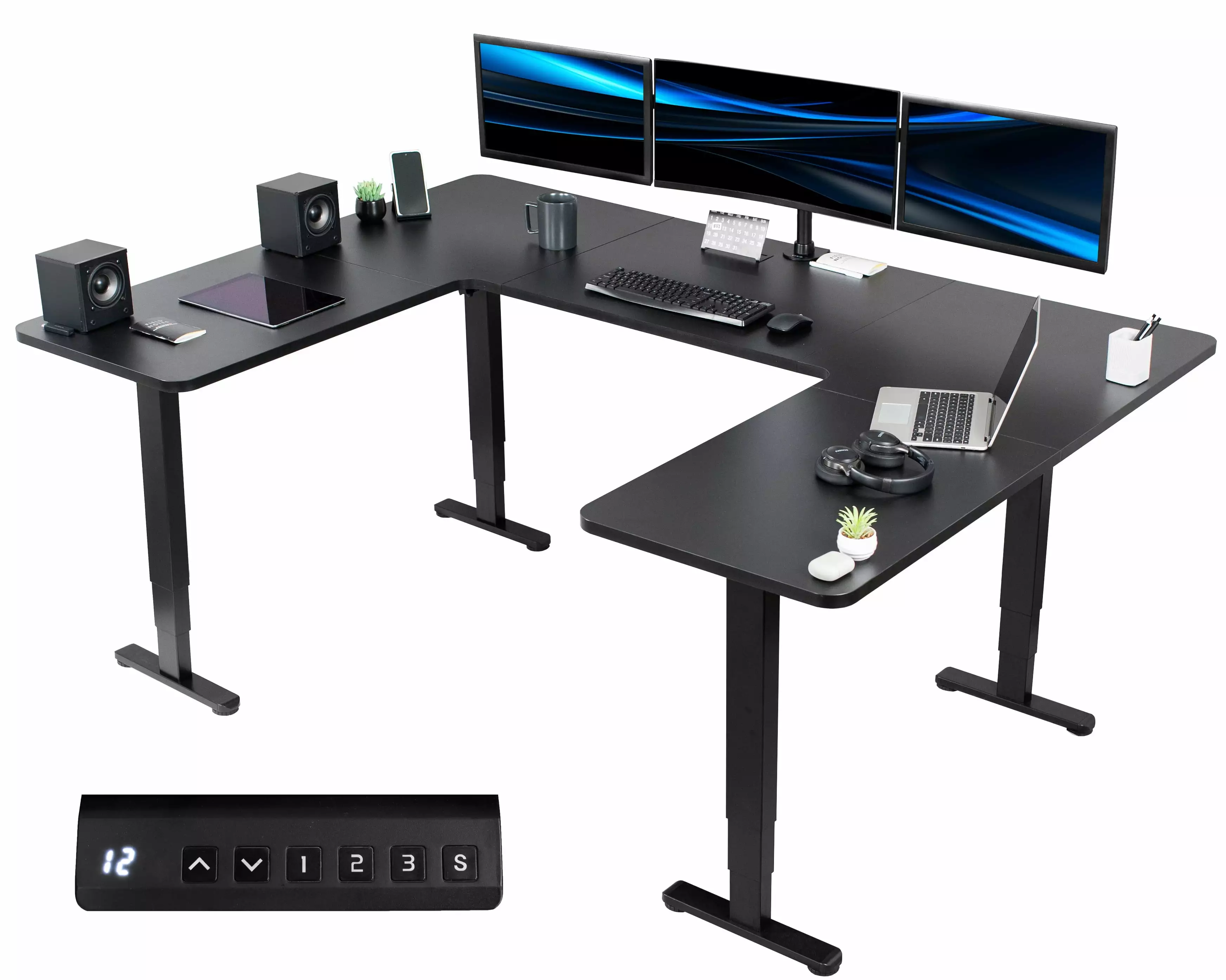 VIVO Black U-Shaped 83 x 60 Height Adjustable 4-Leg Electric Standing Desk