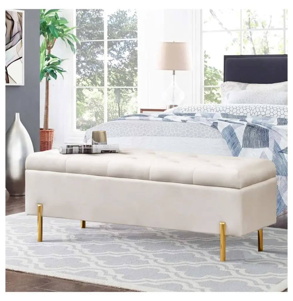 ZHANGHU Velvet Storage Bench Bedroom End Bed Tufted Settee Bench