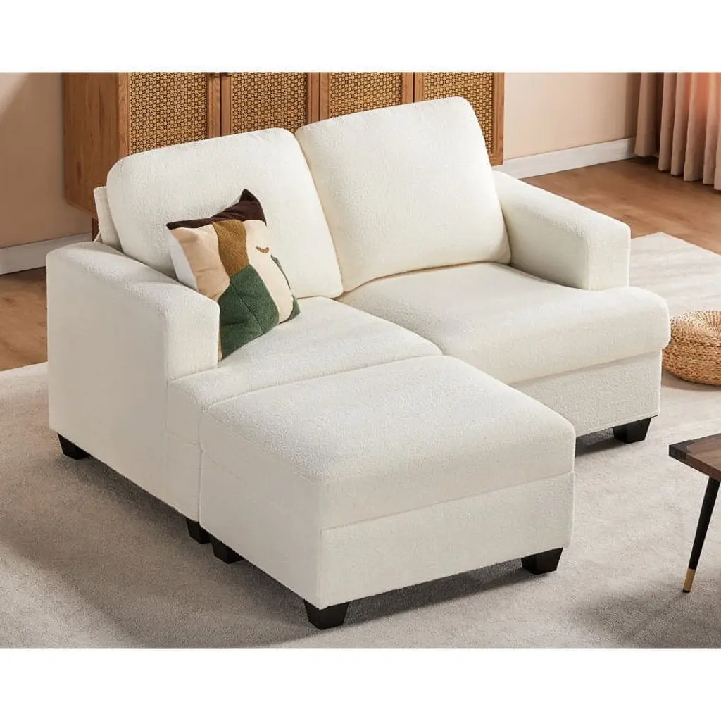 Papajet Sofa - Modern Couch Storage Ottoman 64 inch Loveseat BouclÃ© Beige