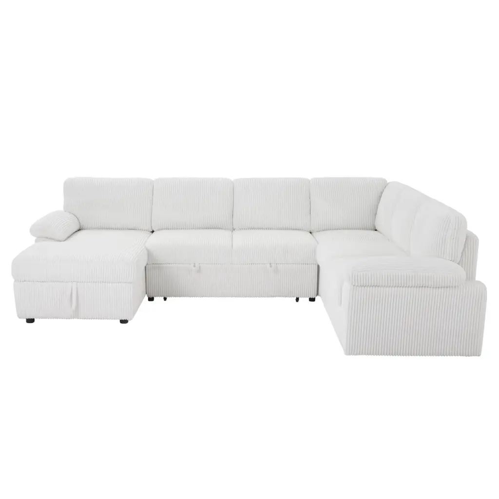 Corduroy Modular Storage Sectional Sofa L/U Shaped Design Ottoman Storage White LMing
