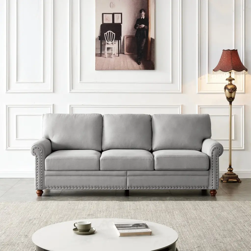 Grey Linen Fabric Sofa Storage Sturdy Wood Metal Structure HATNOKIL
