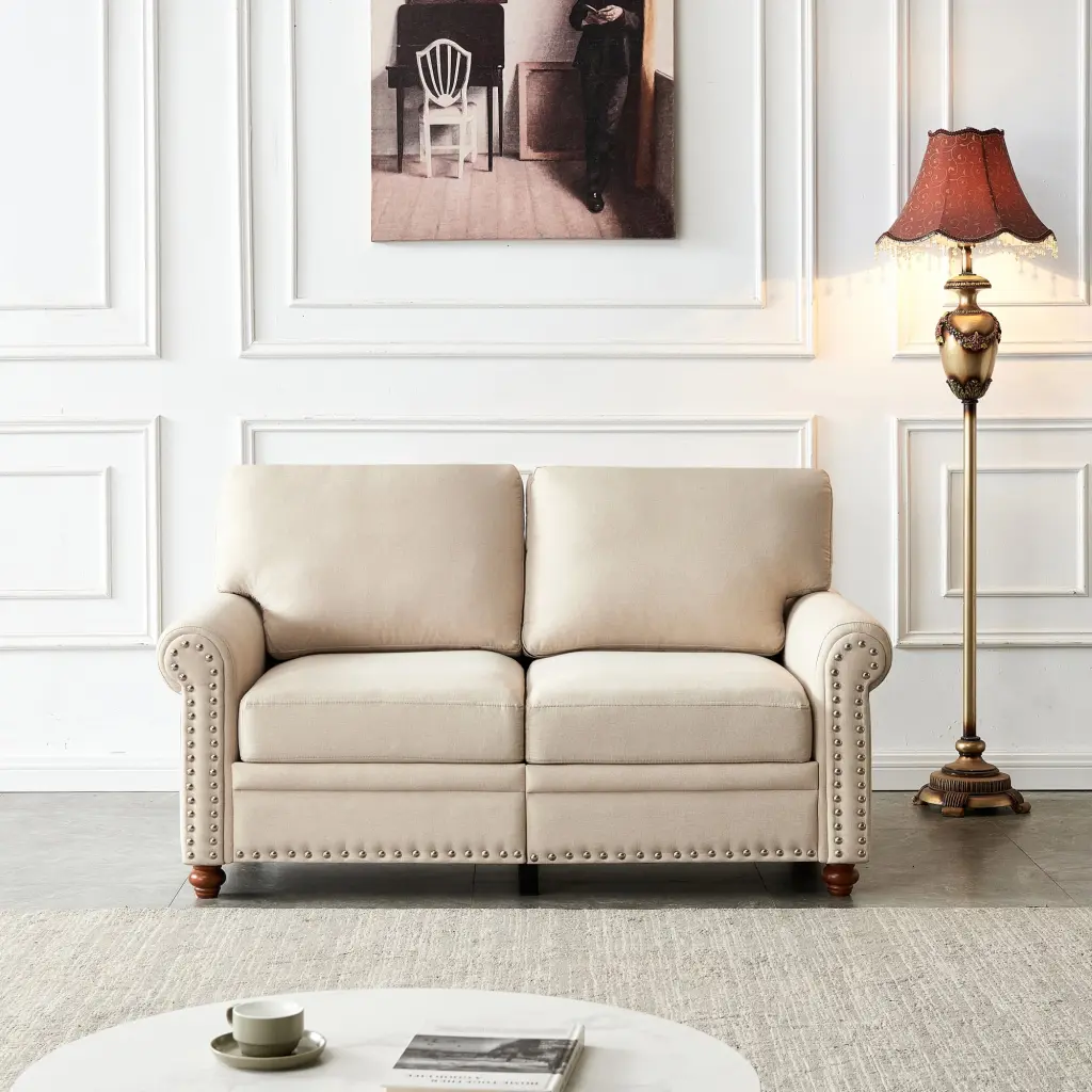 Beige Linen Fabric Loveseat Storage Cozy Living Spaces SNAILF