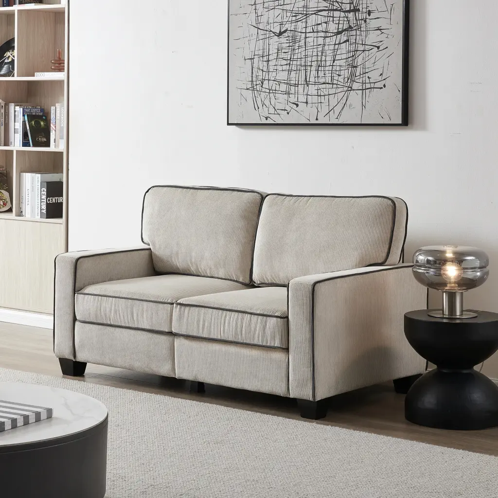 Living Room Loveseat Storage Beige Corduroy Sofa unknown