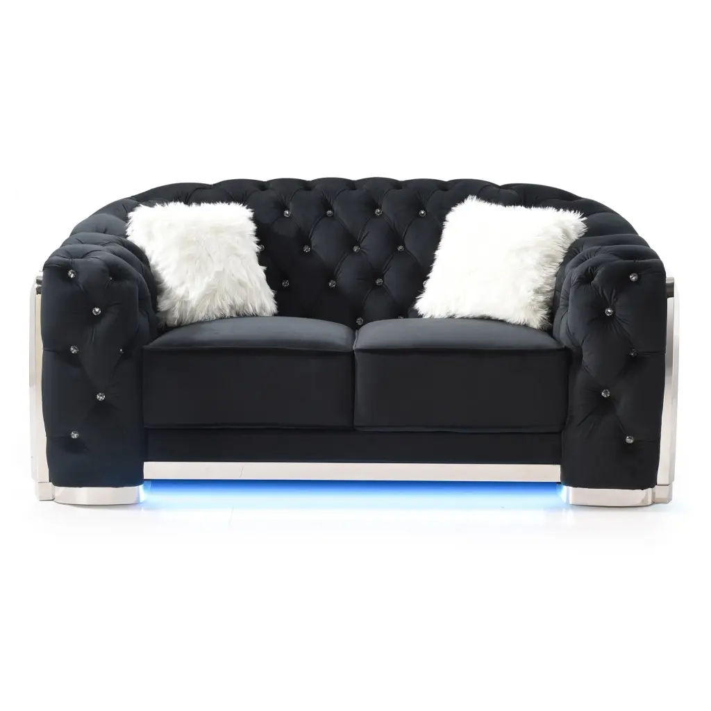 Passion Furniture Sapphire 71 Inch Flared Arm Velvet Straight Sofa Black