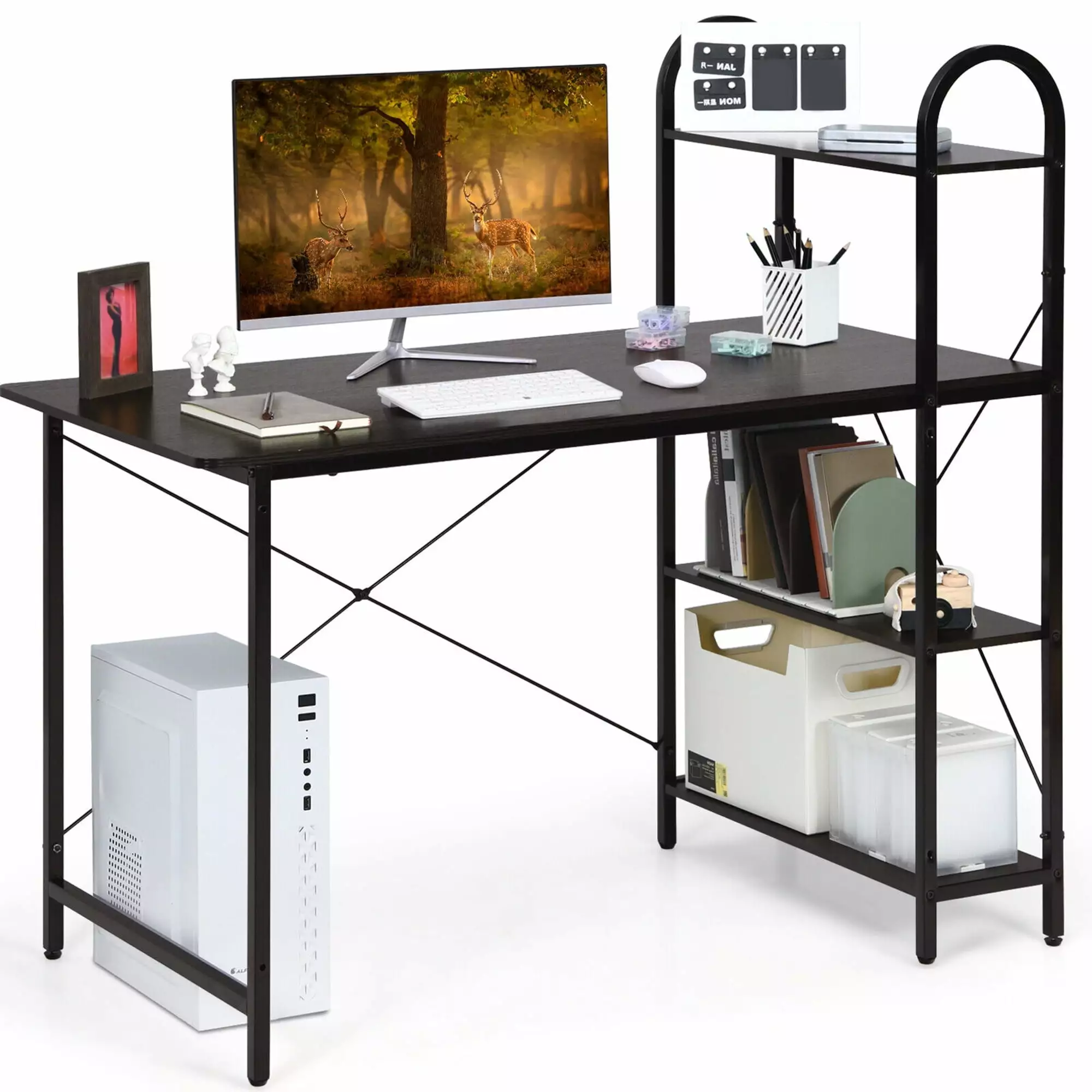 Gymax Reversible Computer Desk 4-tier Bookshelf Study Workstation