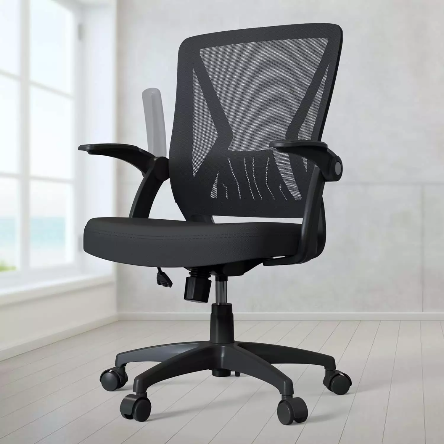 Ergonomic Swivel Office Desk Chair Flip Up Arms and Lumbar Support - Black TRAHOO