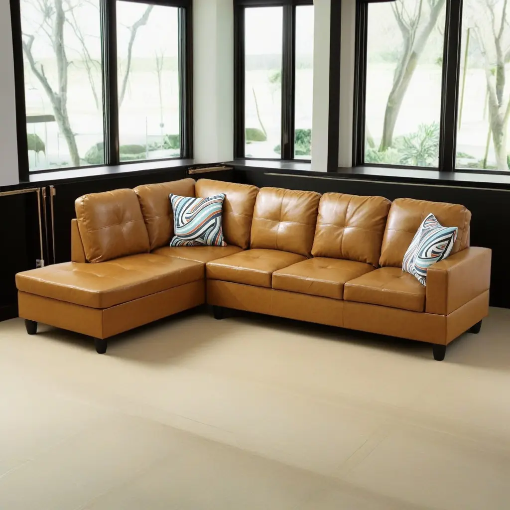 Hommoo 4-Seat Semi PU Synthetic Leather Sectional Sofa Turmeric Modern Living