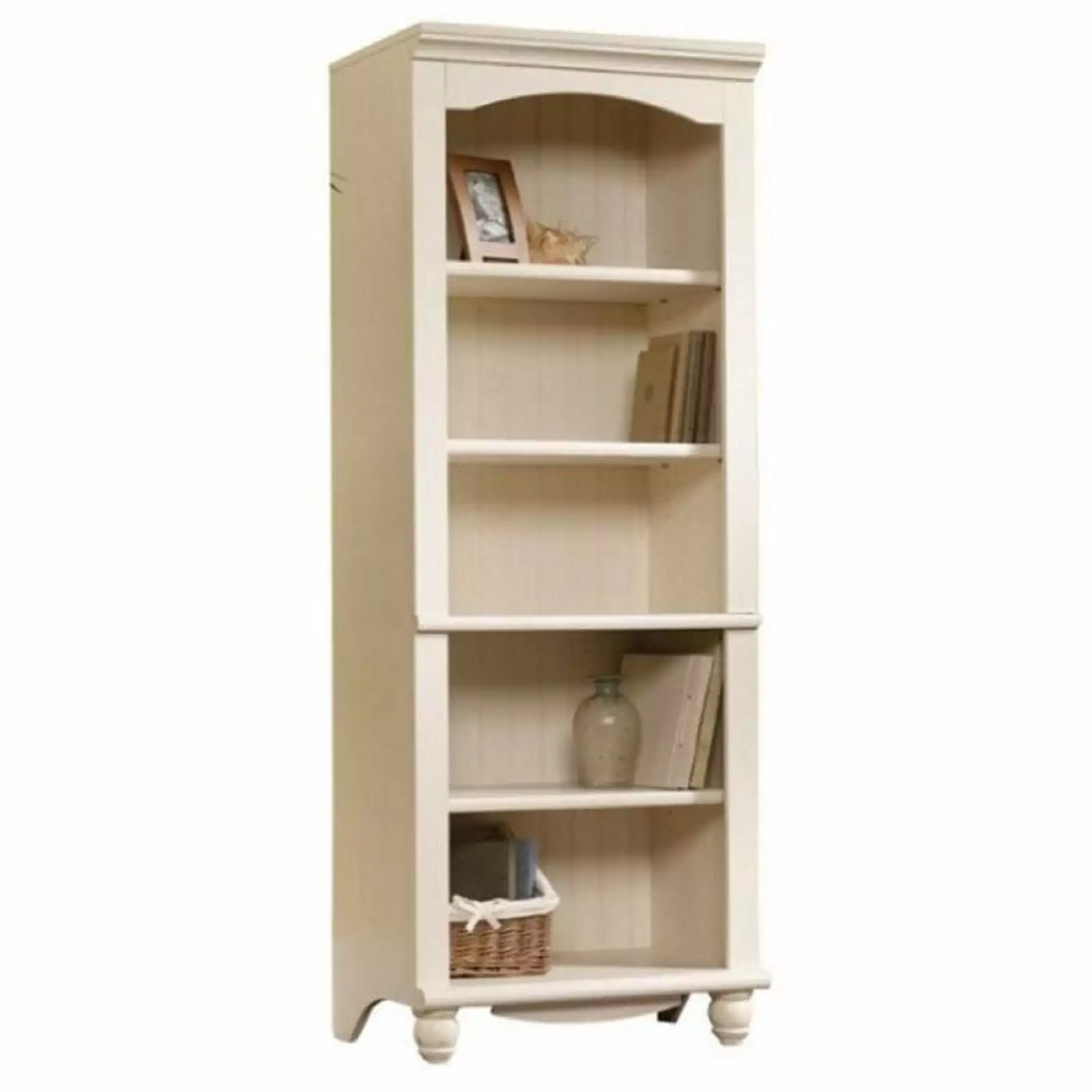 Bowery Hill 5 Shelf Library Bookcase Antiqued White Finish