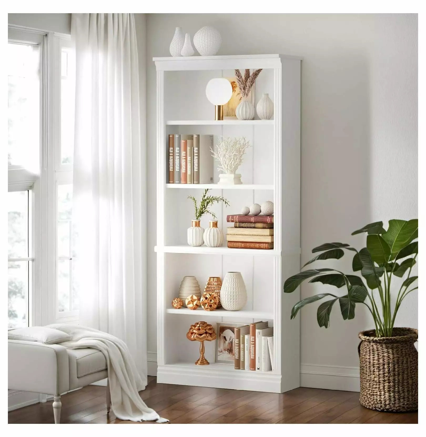 5-Shelf Tall Bookcase 72 Wood Open Display Floor Bookshelf Large Storage Organizer White Generic