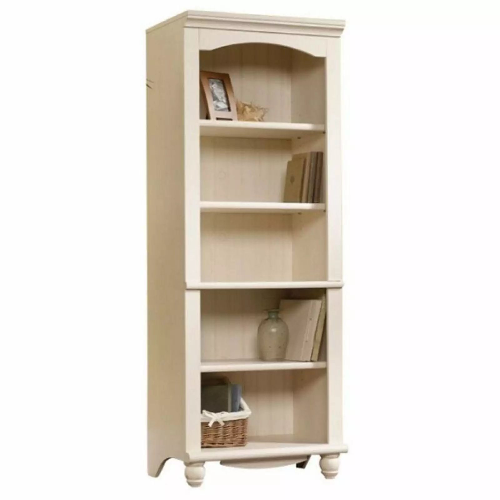 Pemberly Row 5 Shelf Library Bookcase Antiqued White Finish