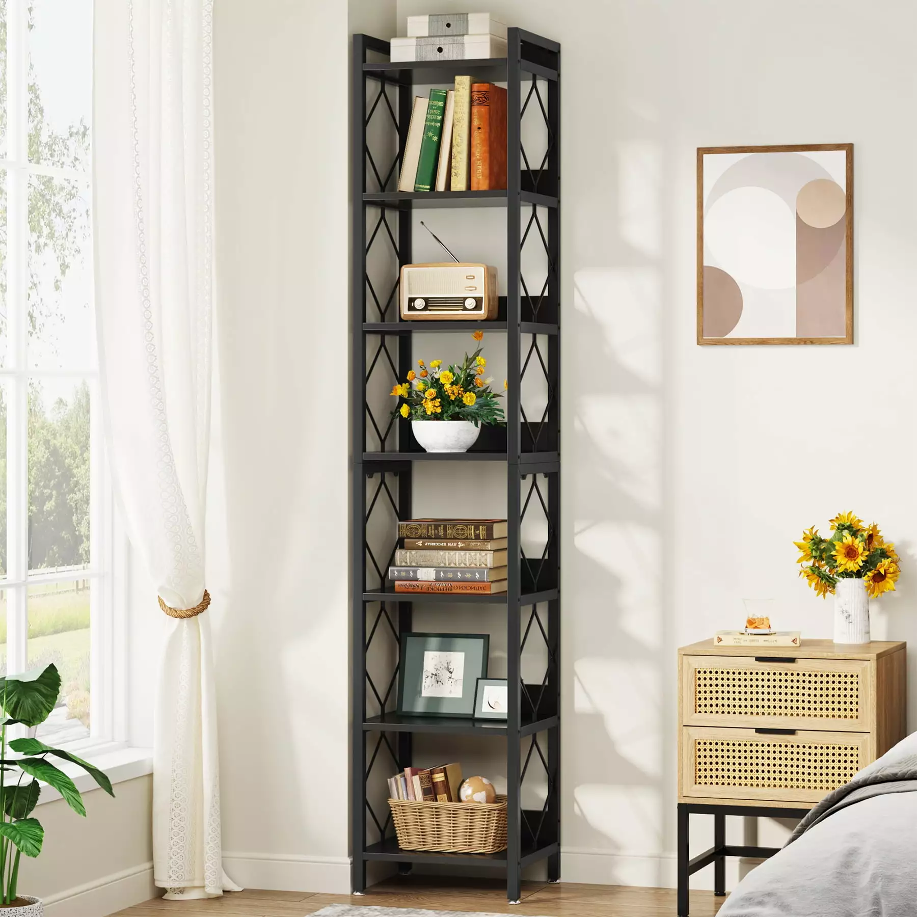 Tribesigns 78.74-Inch Extra Tall Narrow Bookshelf 7-Tier Skinny Bookcase Small Spaces