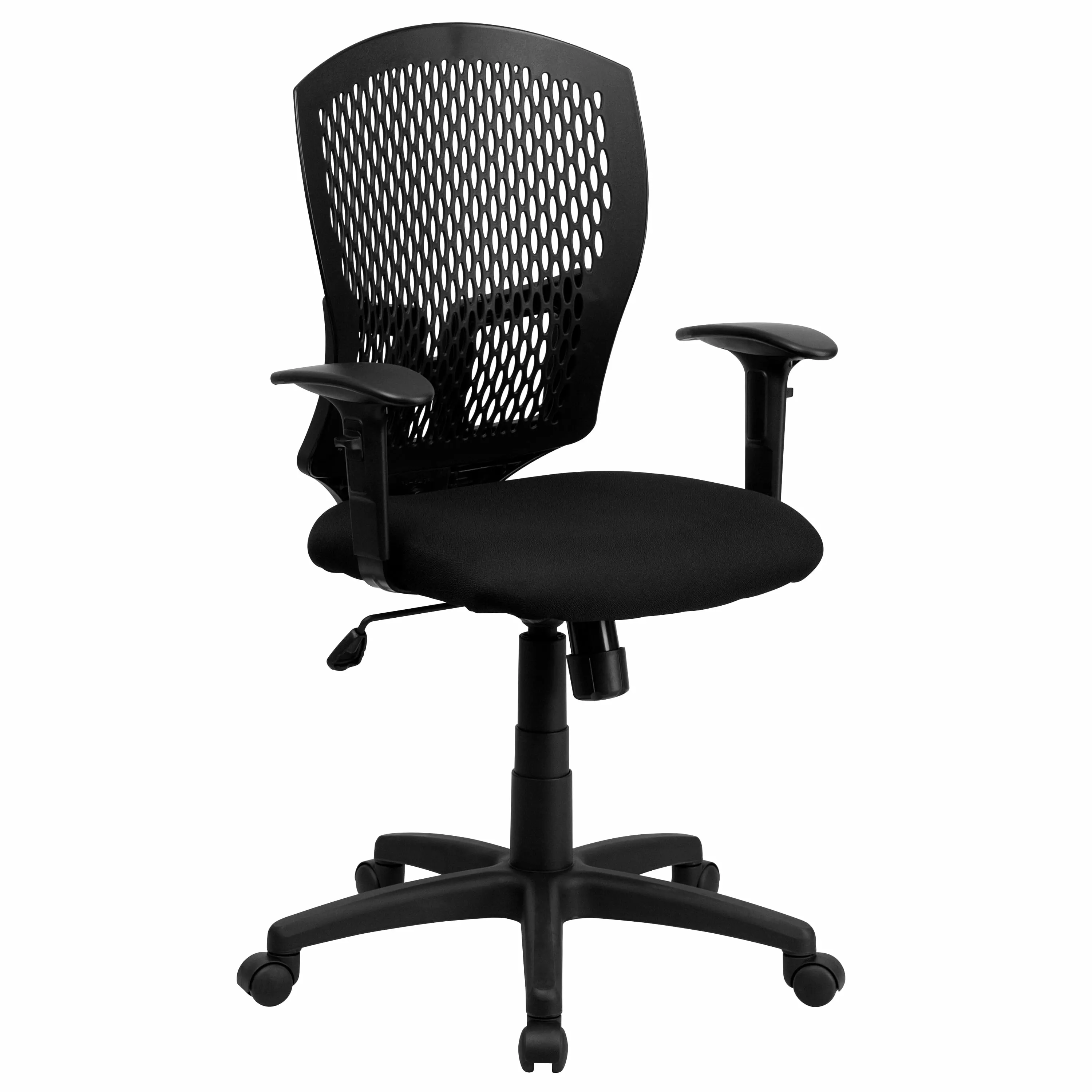 Line Furniture Perforated Back Design Swivel Adjustable Black Office Chair Padded Fabric Seat