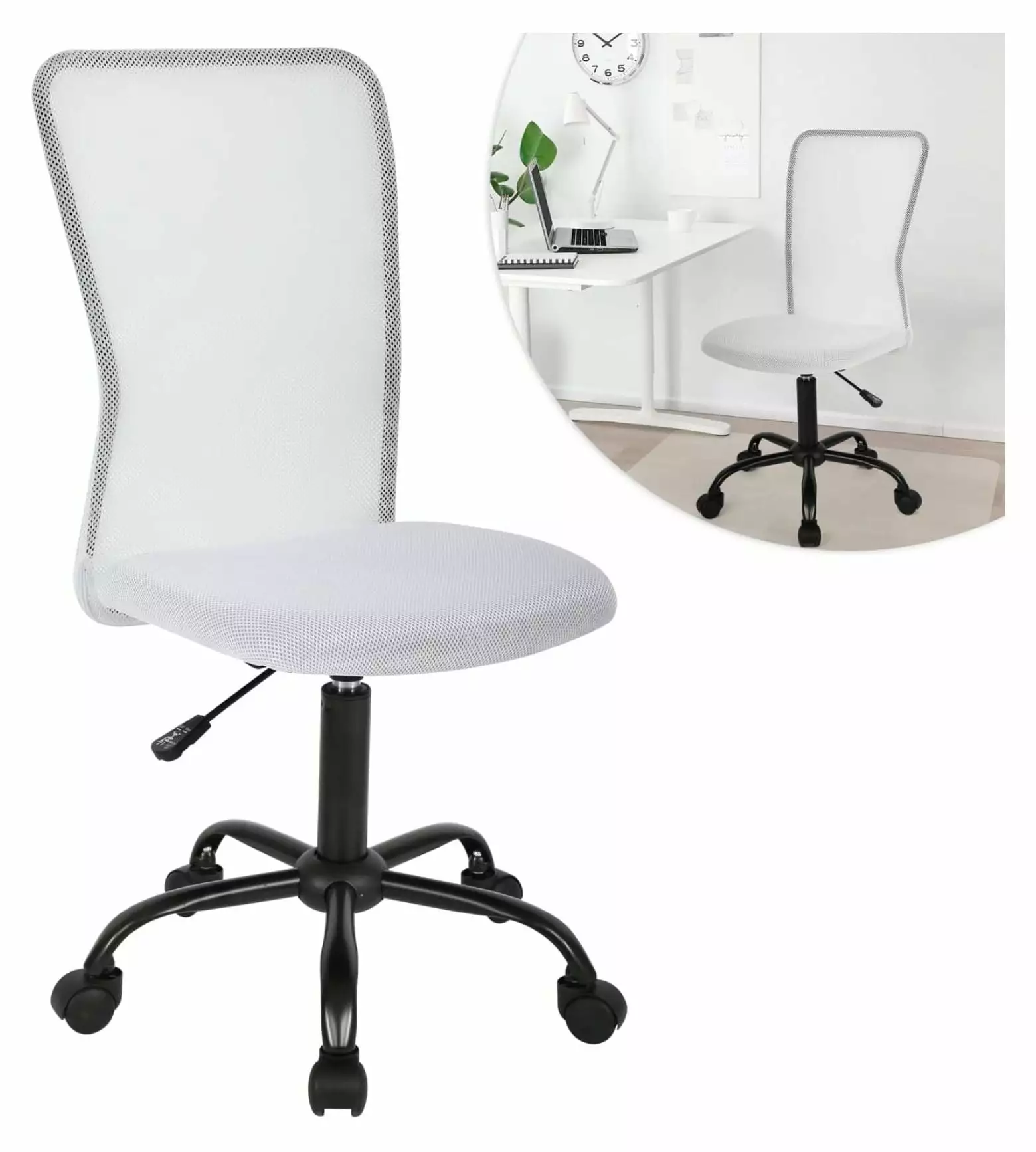 Armless Office Chair Ergonomic Mesh Computer Chair Adjustable Height Task Chair Lumbar Support White Alieon