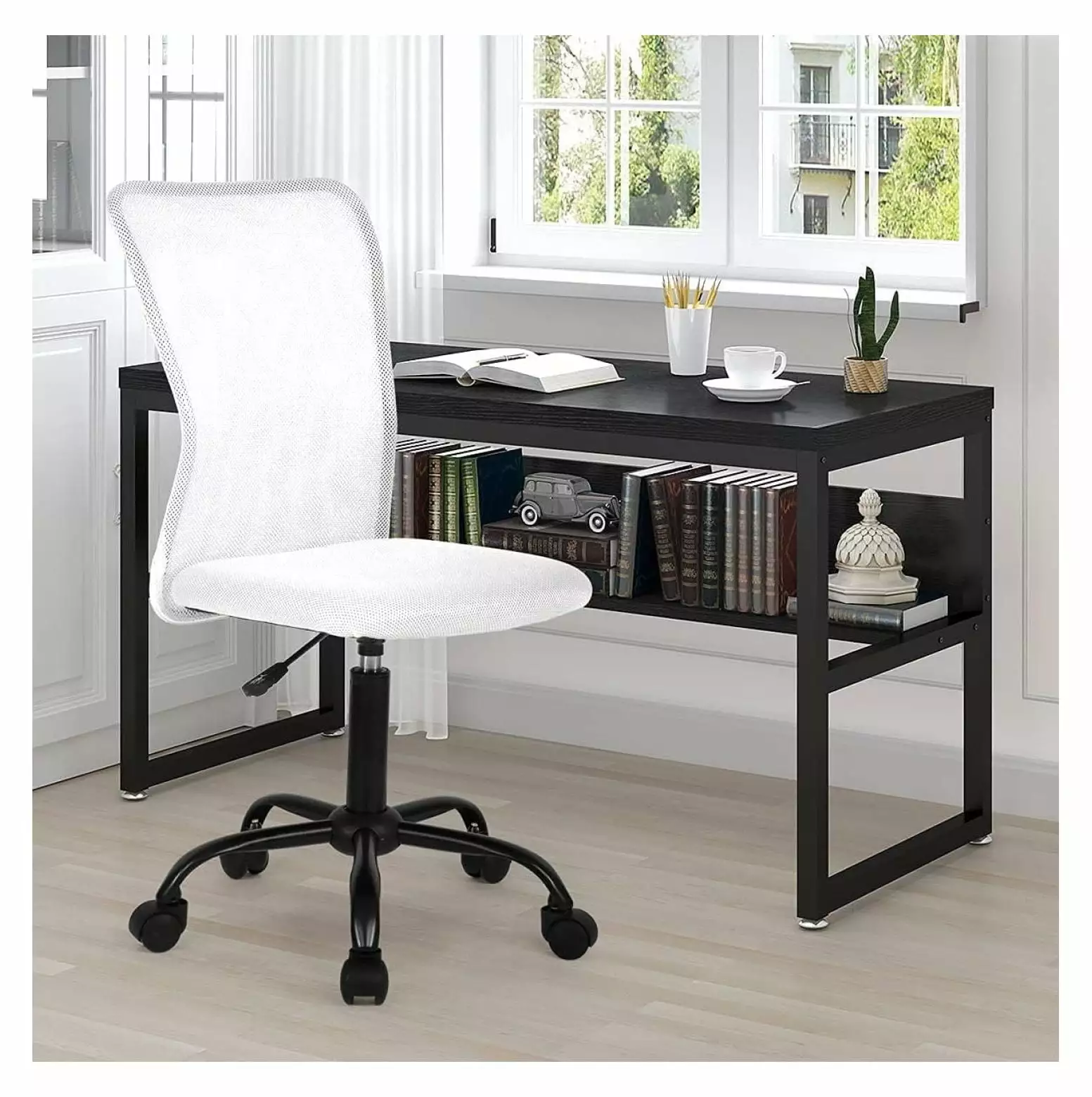 Office Chair Mesh Ergonomic Computer Desk Chair Swivel Rolling Executive Chair Armless White Alieon