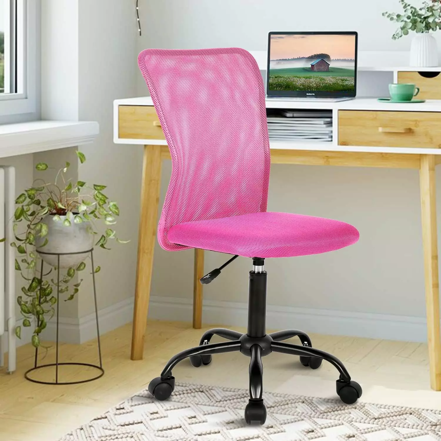 Blue Ergonomic Office Chair Mesh Back - Cute Adjustable Armless Desk Chair Women Bilot