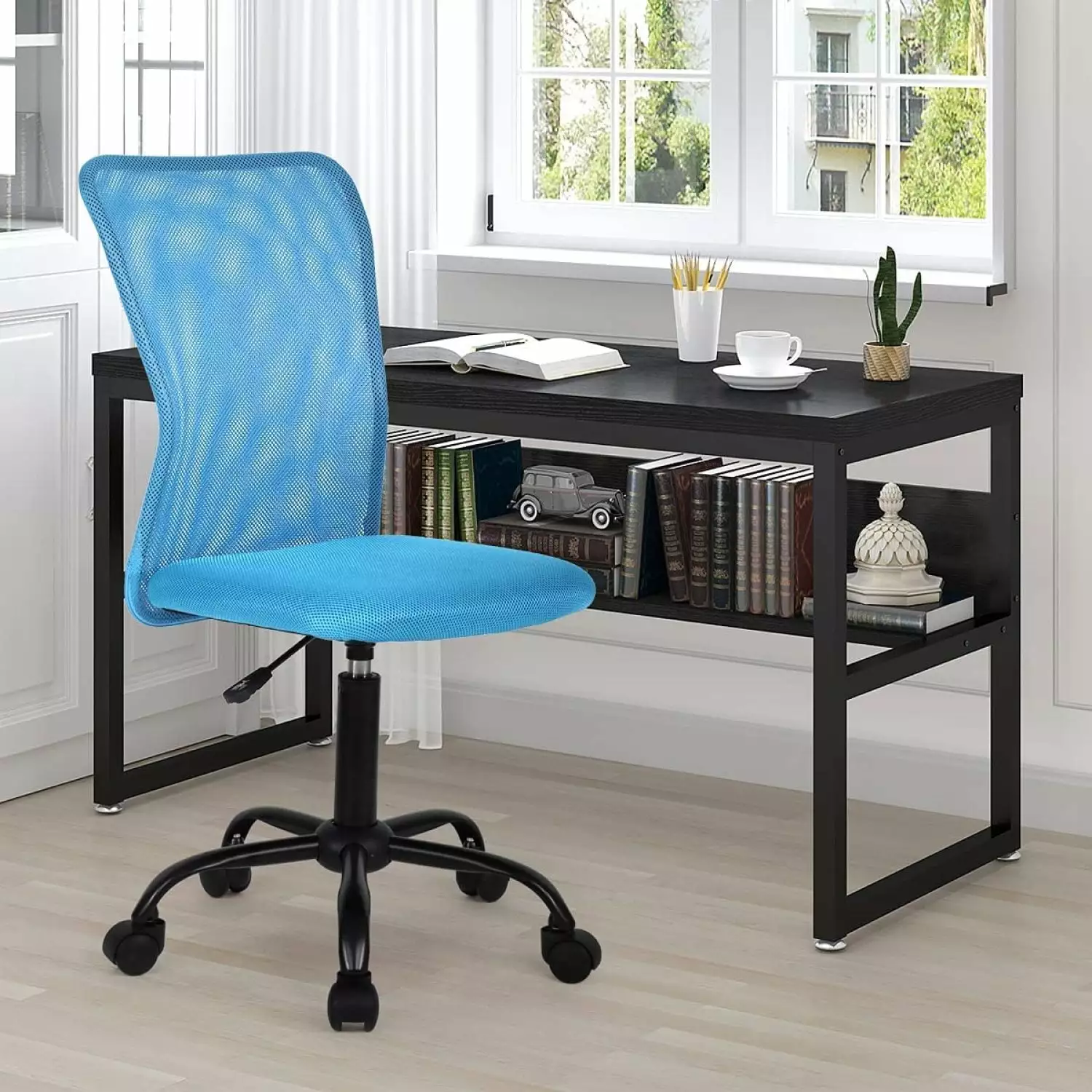 Home Office Armless Mesh Ergonomic Executive Chair Adjustable Back Swivel Rolling Desk Chair Blue Bilot