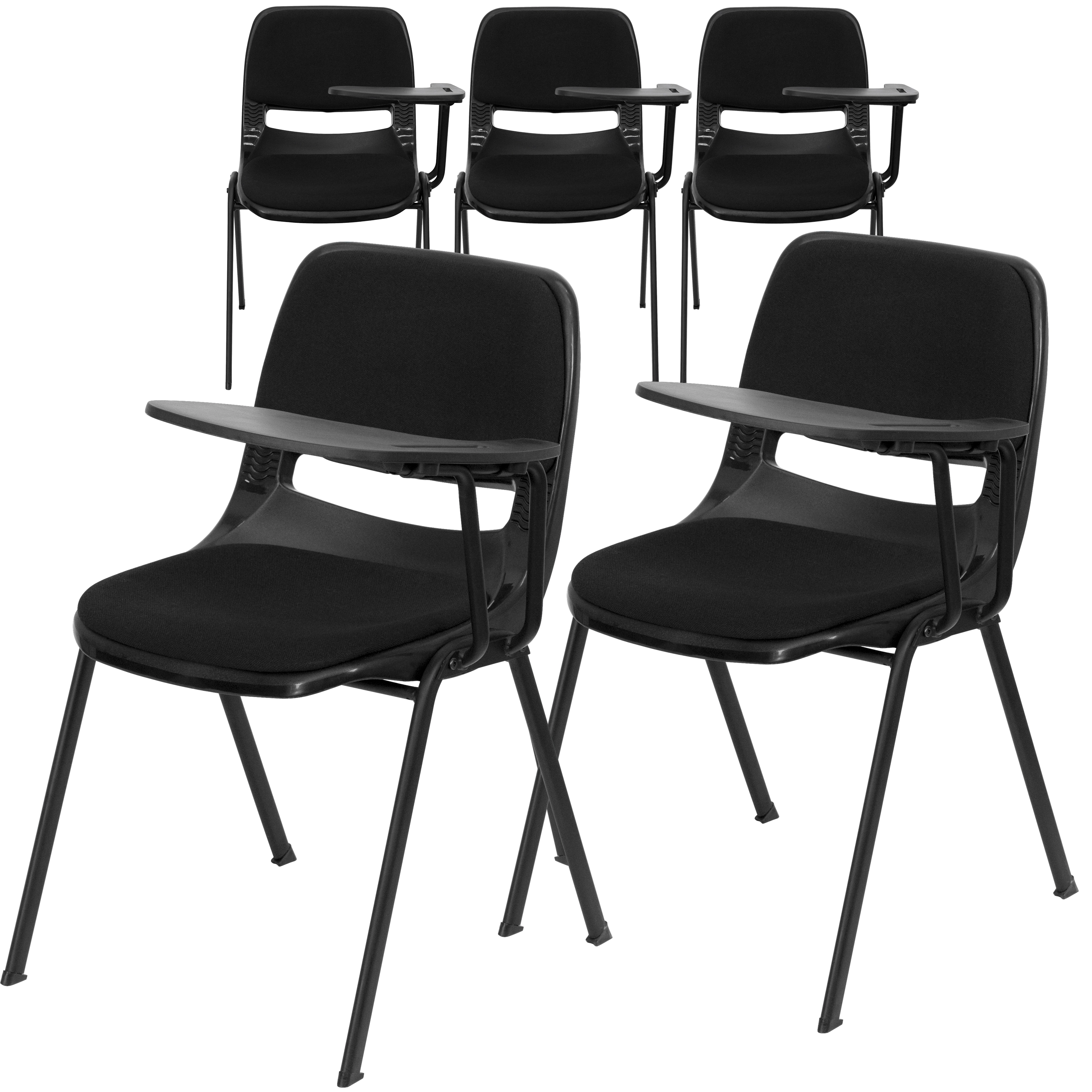BizChair 5 Pack Black Padded Ergonomic Shell Chair Left Handed Flip-Up Tablet Arm