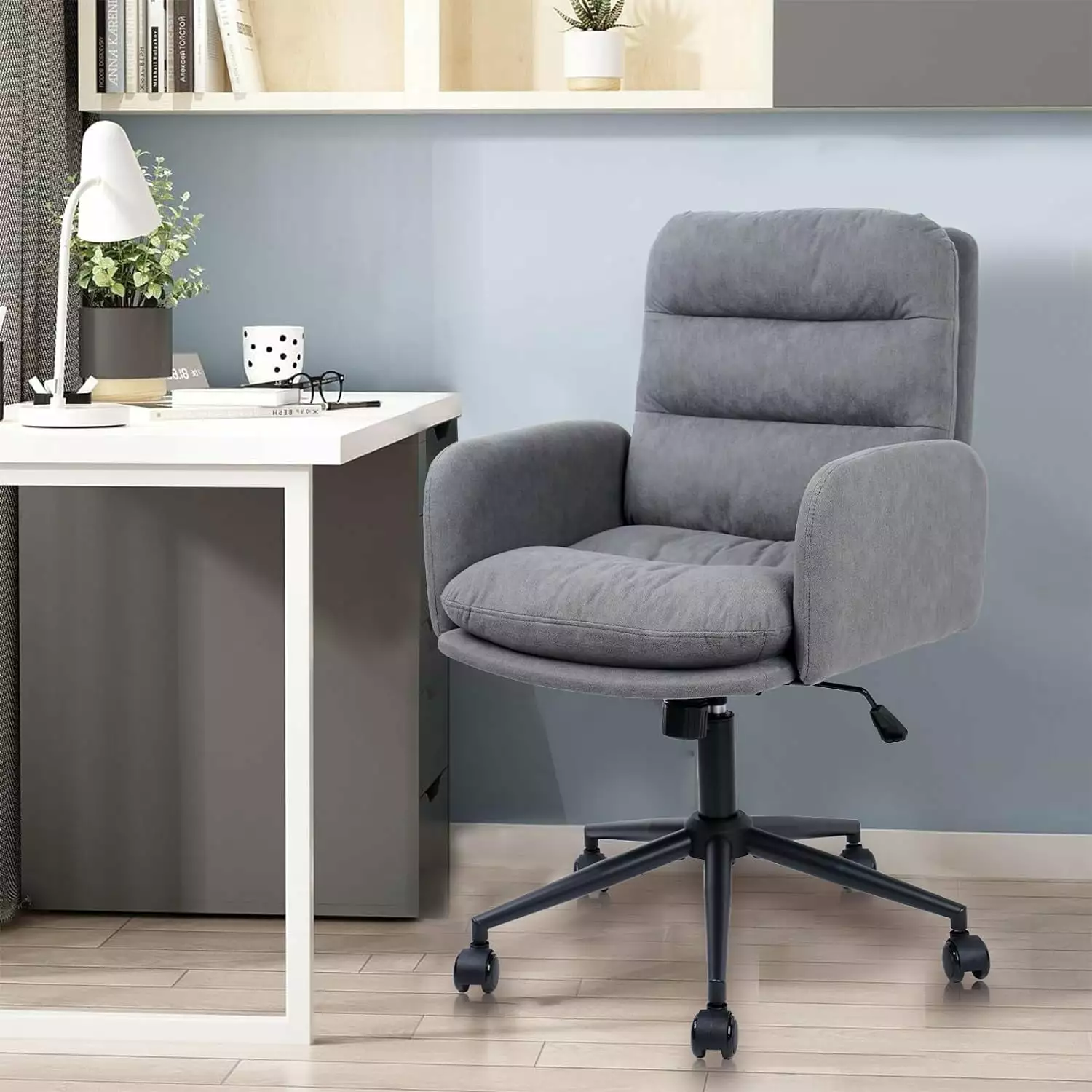 CLATINA Upholstered Home Office Chair Ergonomic Computer Chair Adjustable Mid Back Swivel Desk Chair