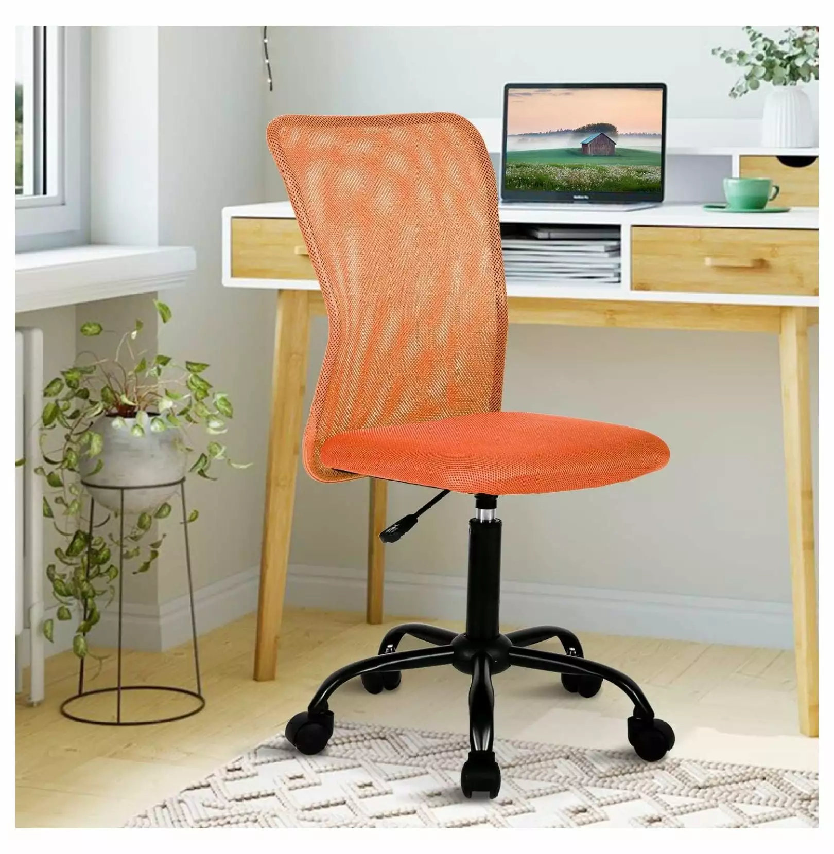 Cute Ergonomic Office Chair Mesh Back and Soft Thick Seat - Adjustable Armless Desk Chair Drevy