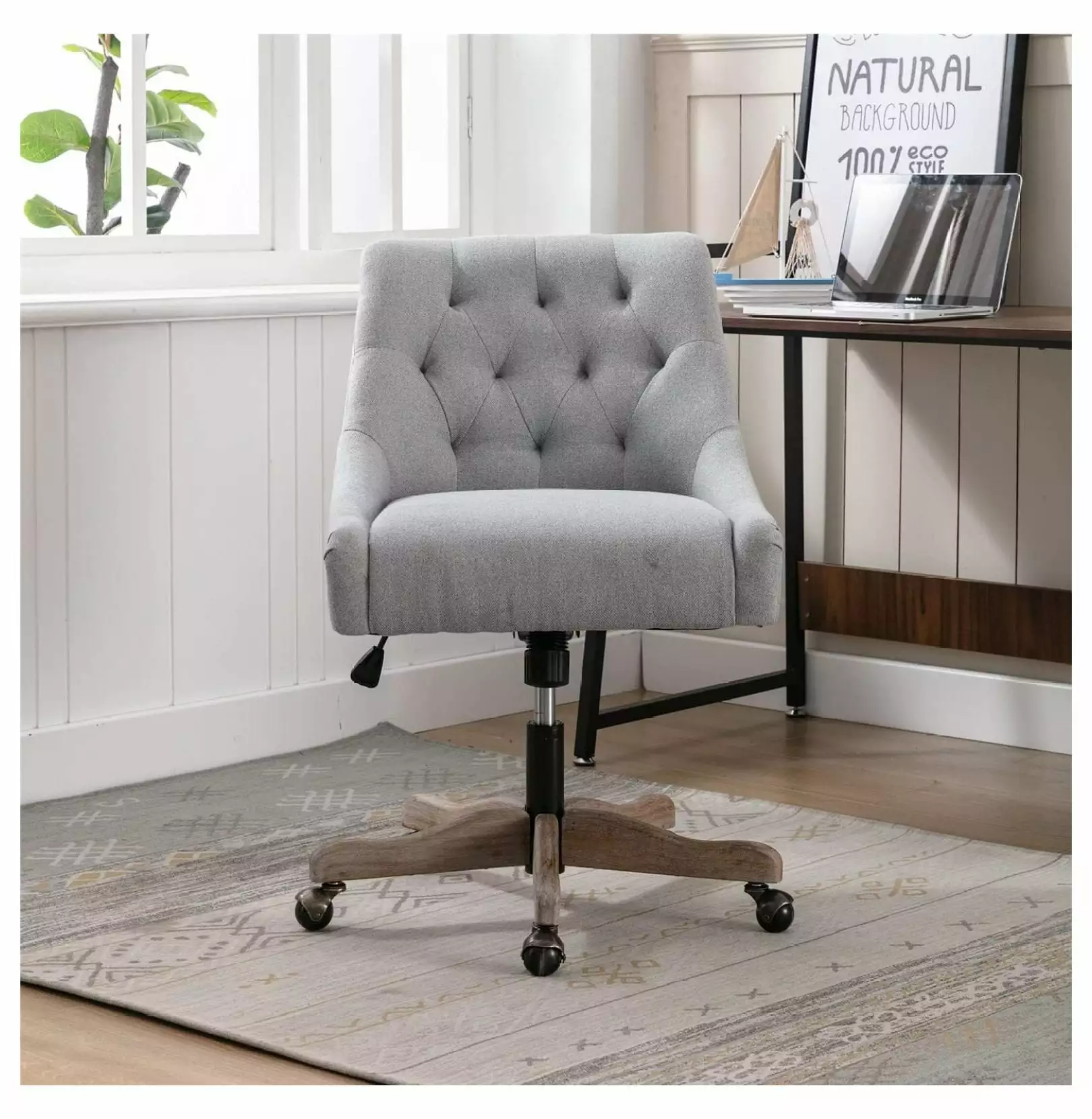 Drevy Swivel Home Office Chair Button Tufted Back and Soft Seat - Gray