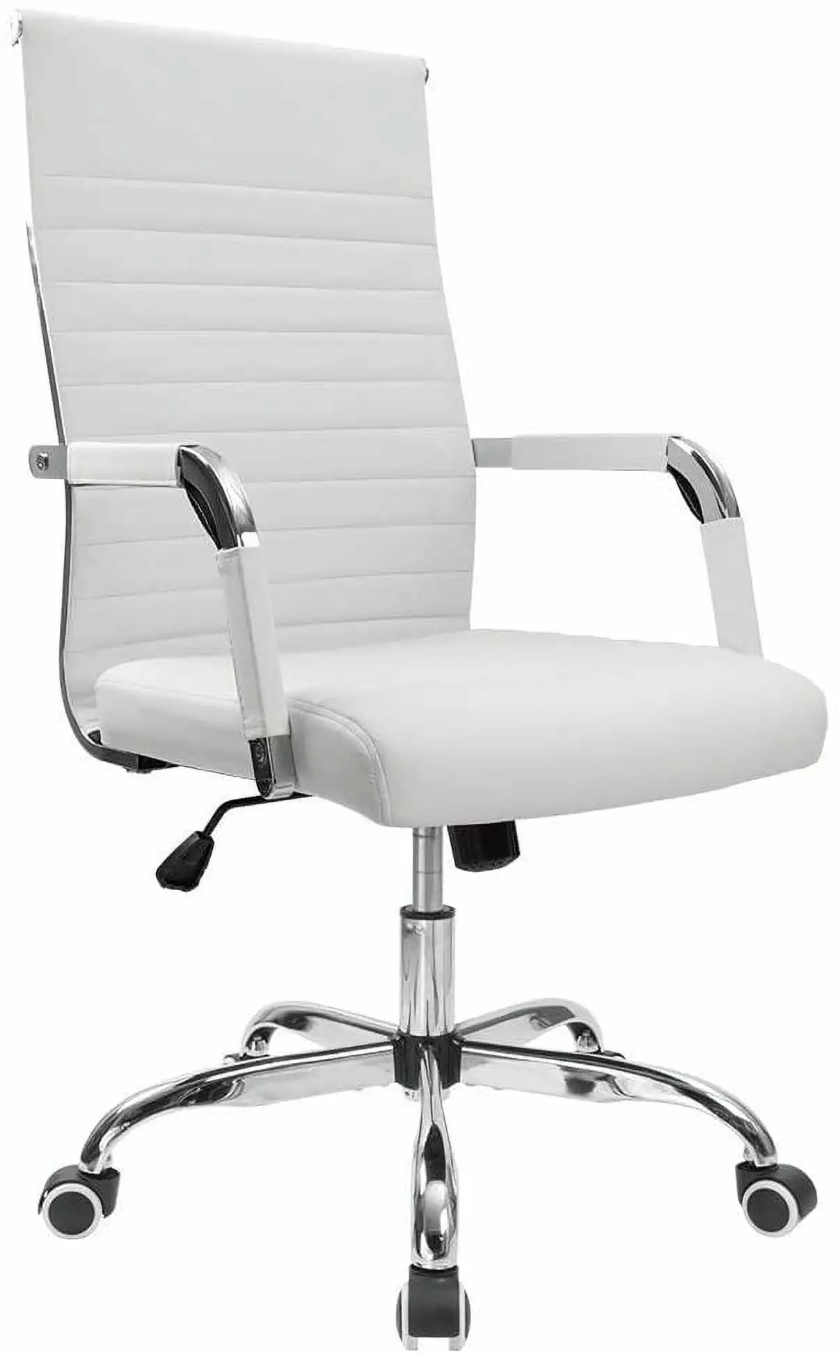 White Ribbed Office Desk Chair Mid-Back PU Leather Executive Swivel Task Chair Arms FANWB