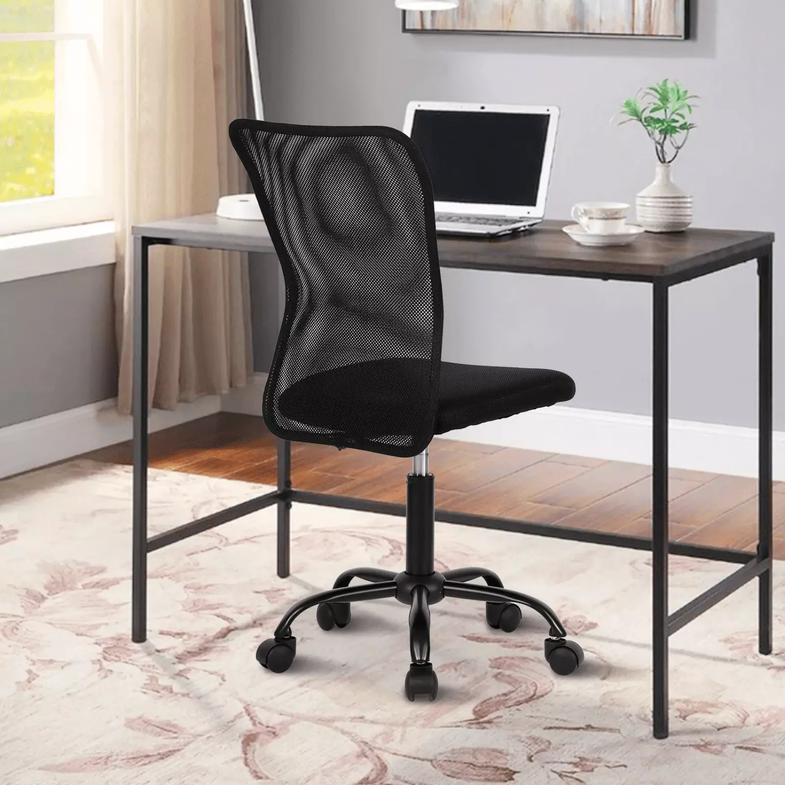 Mid Back Swivel Rolling Executive Task Chair Armless Mesh Office Chair Adjustable Ergonomic FHWM2