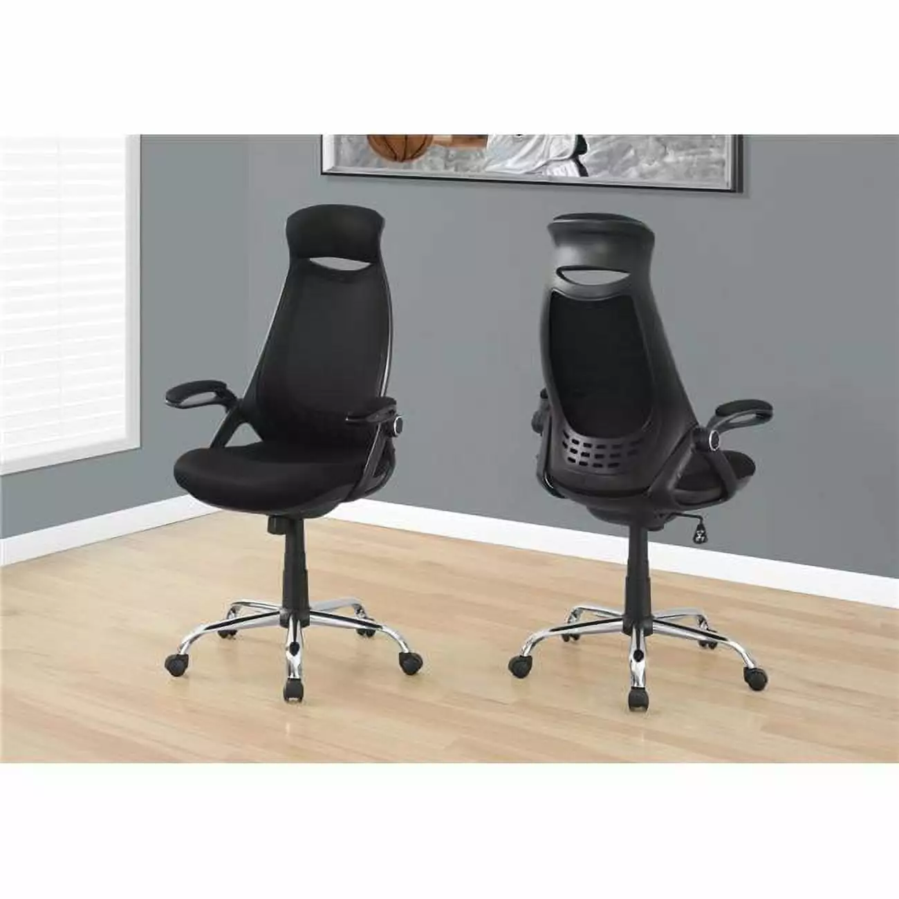 HomeRoots 23.75 x 28 x 93.75 Black Foam Metal Office Chair High Back Ergonomic Desk Chair