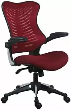 OfficeFactor Burgundy Office Chair Ergonomic Lumbar Support Adjustable Executive Task Chair Office Conference Room Huhan