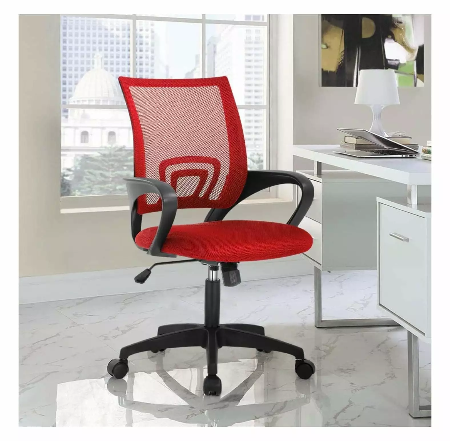 Office Chair Ergonomic Mesh Adjustable Computer Desk Chair Wheel and Armrests Red Keeomi