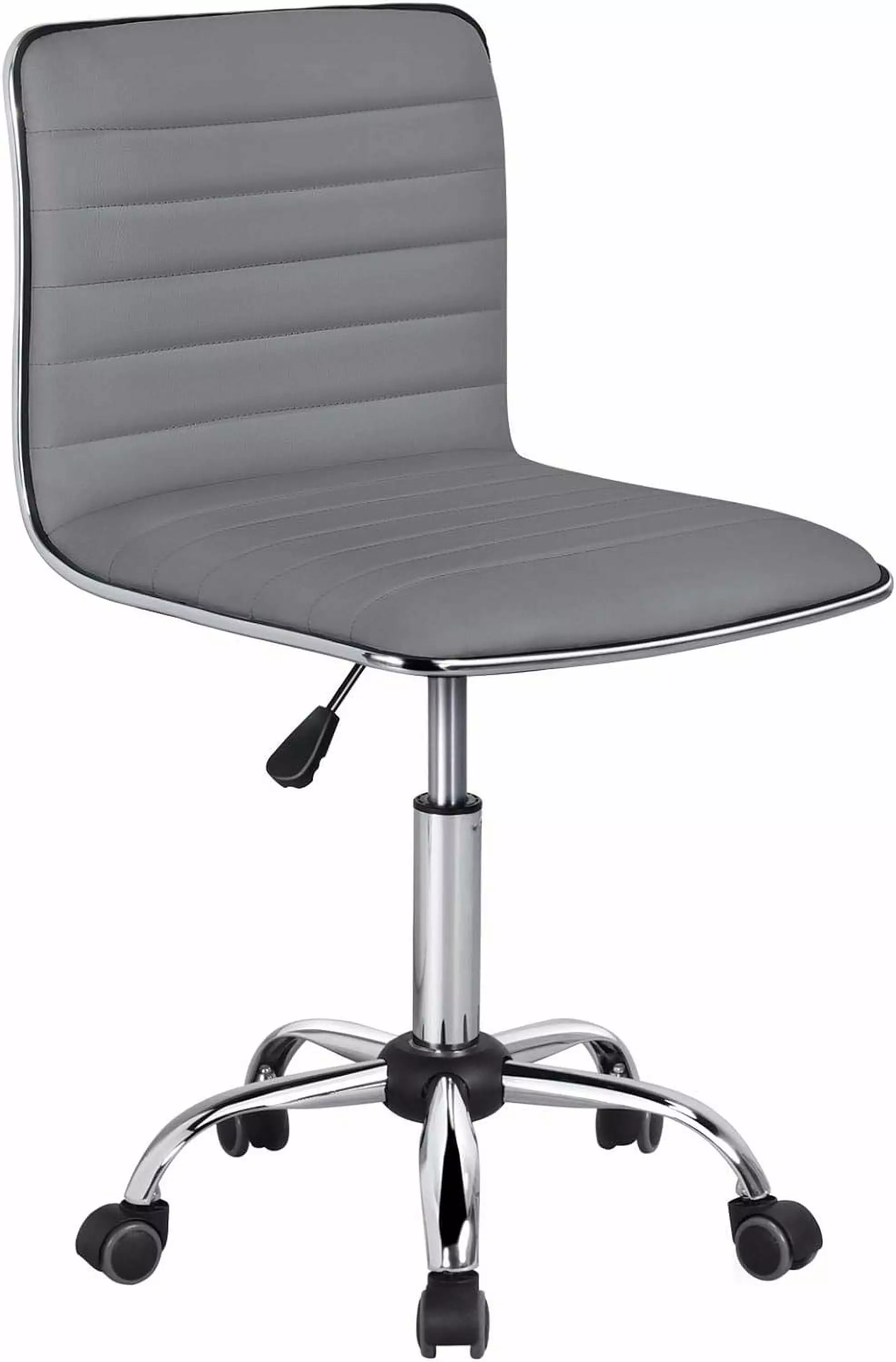 Grey PU Leather Office Chair Ribbed Armless Desk Chair Adjustable Low Back Executive Task Chair Wheels MUALIMITED