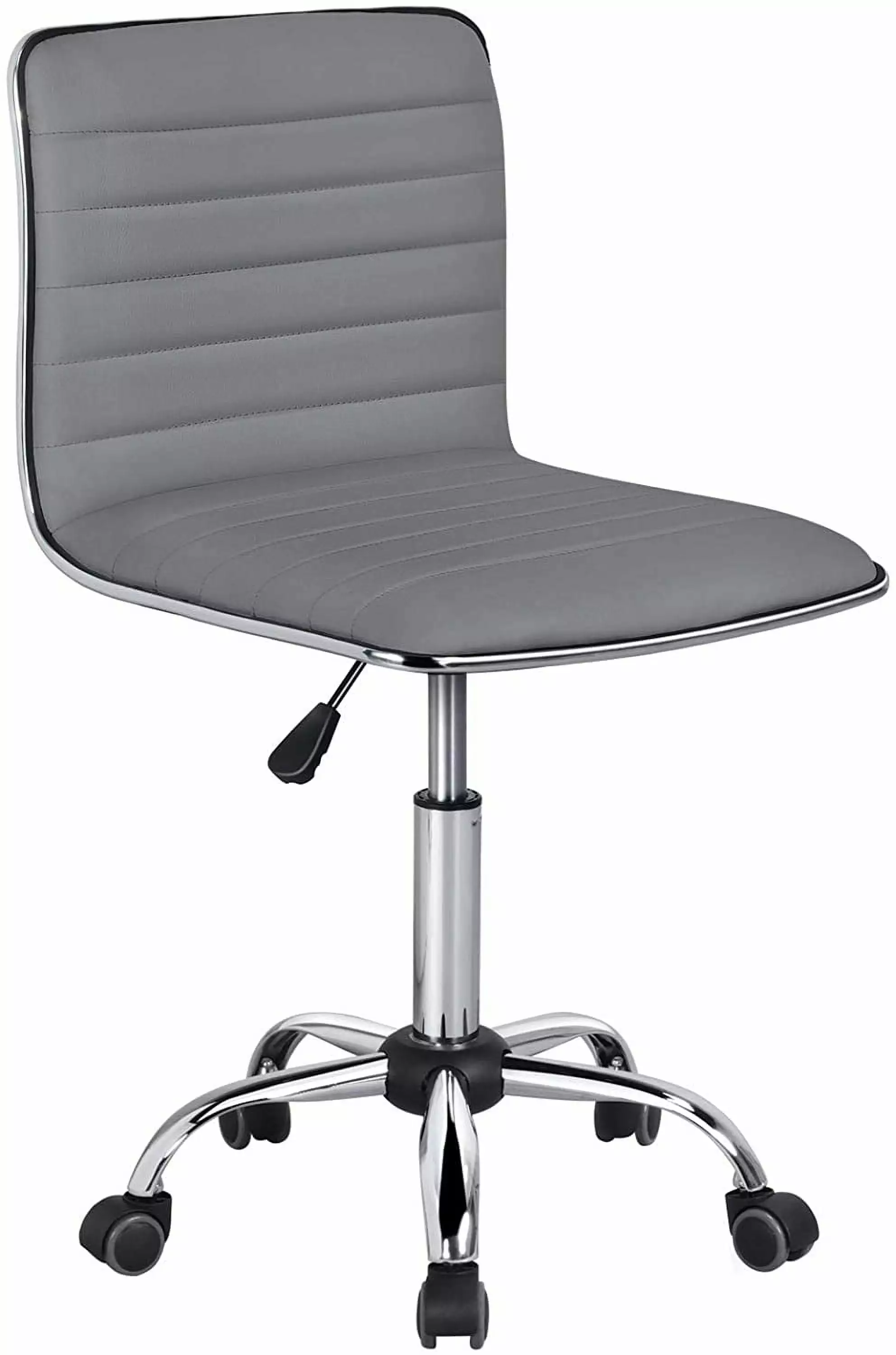 PU Leather Armless Office Task Chair Ribbed Design and Adjustable Low Back Grey RYIVYT
