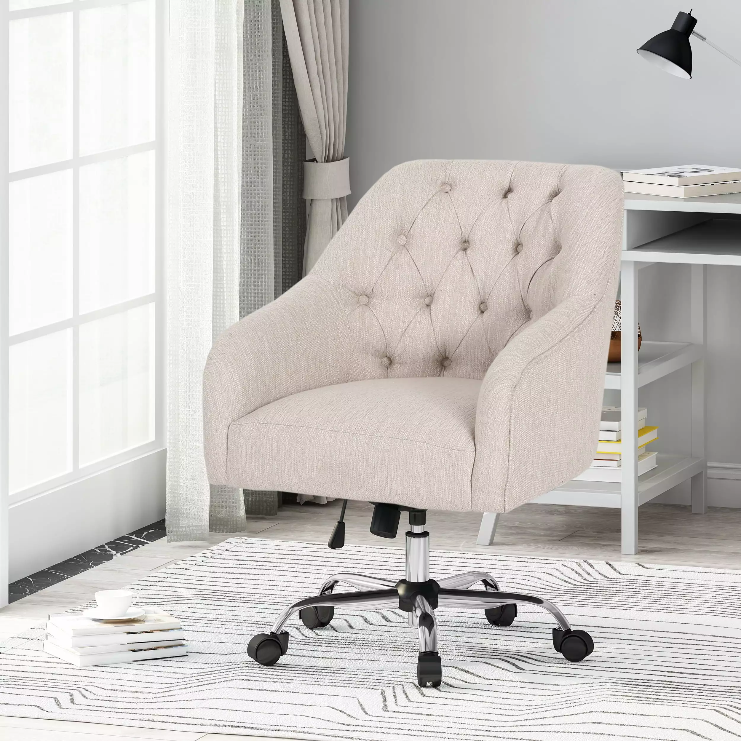 OFFICE CHAIR Beige Fabric Modern Desk Chair Padded Seat SMHZ