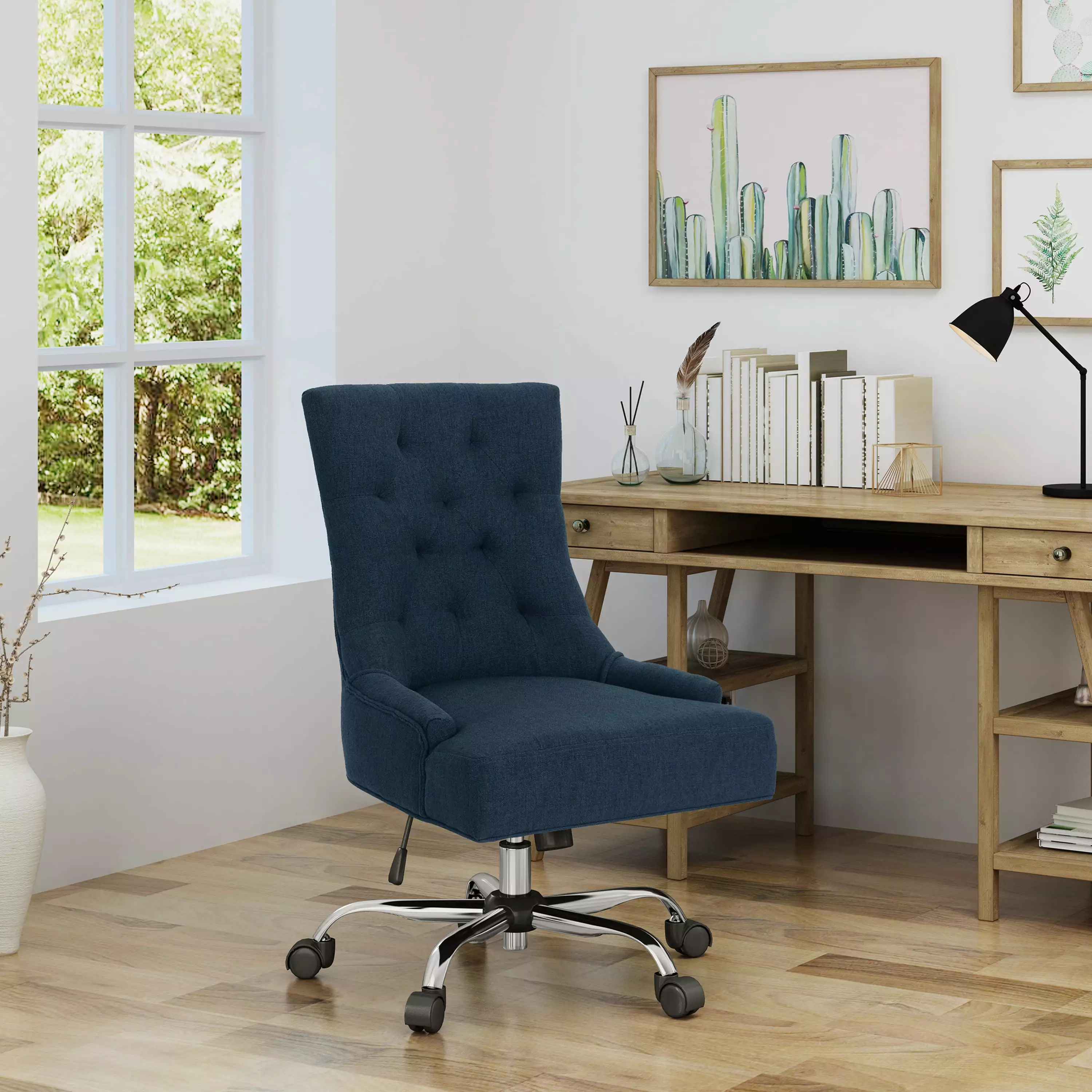 OFFICE CHAIR Navy Blue Fabric Ergonomic Desk Chair Lumbar Support SMHZ