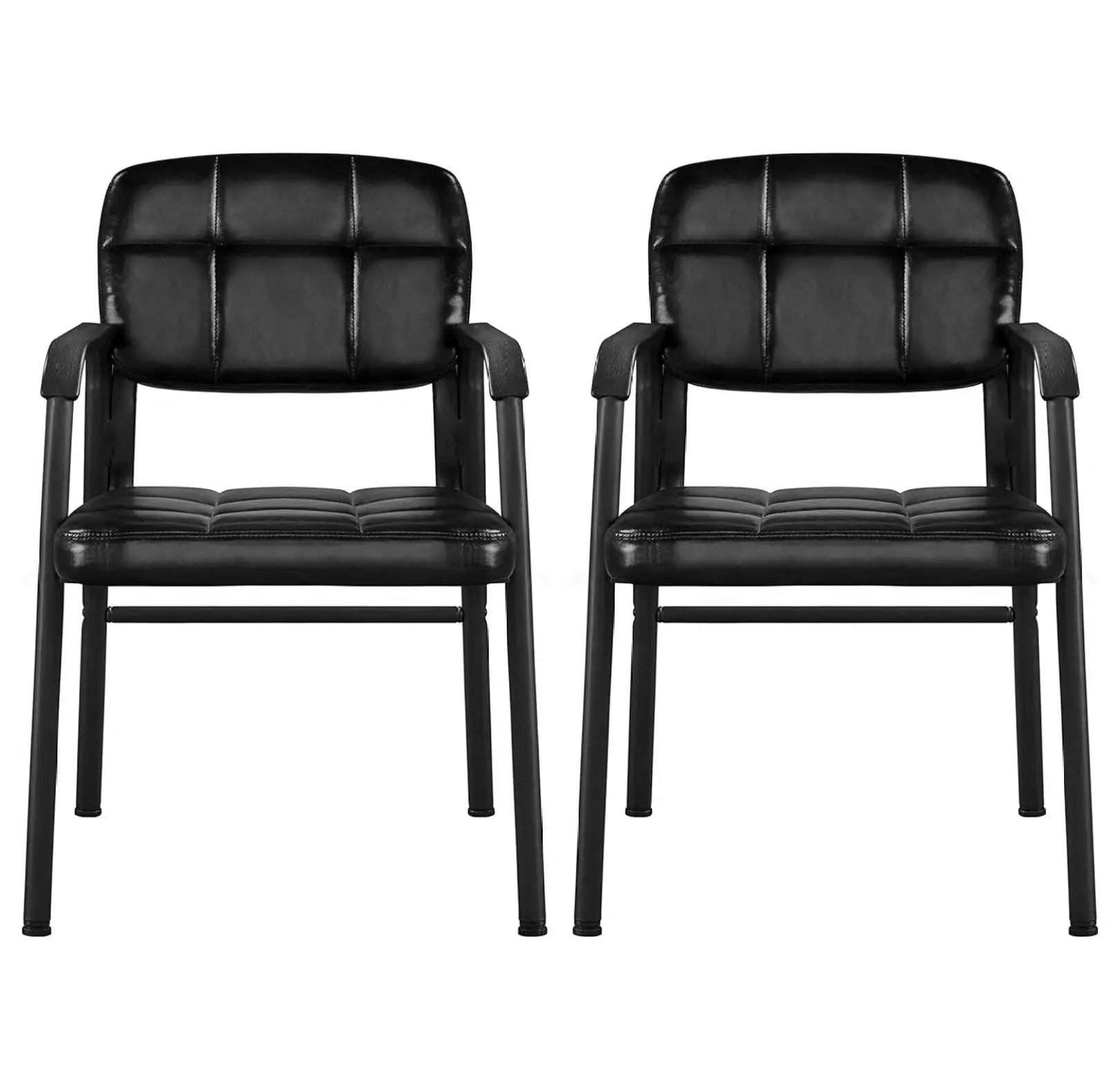 Superwum 2 Pack Office Desk Chairs Leather Cushion and Lumbar Support Black