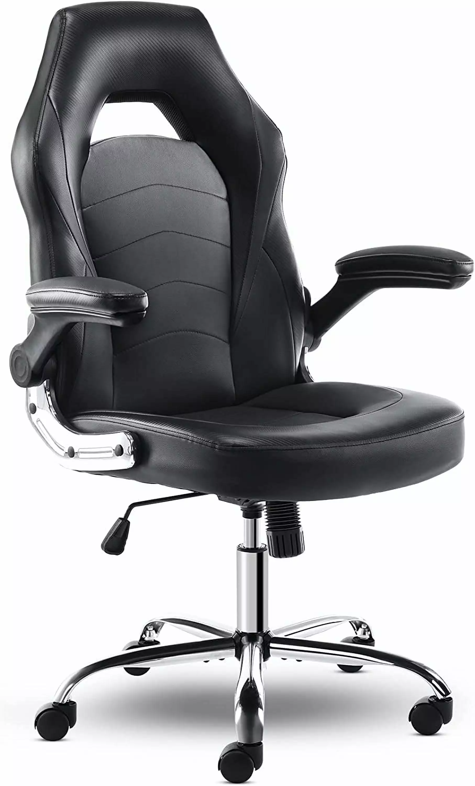 Black Ergonomic Leather Office Computer Desk Chair Flip-Up Armrests TRAHOO