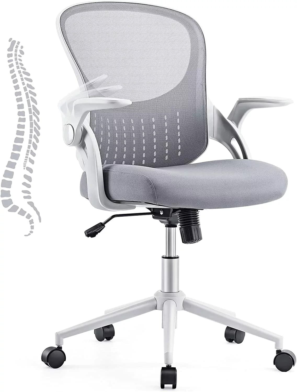 Home Office Desk Chair Ergonomic Office Chair Lumbar Support and Flip-Up Armrest Height Adjustable Mesh Computer Chair Gre...