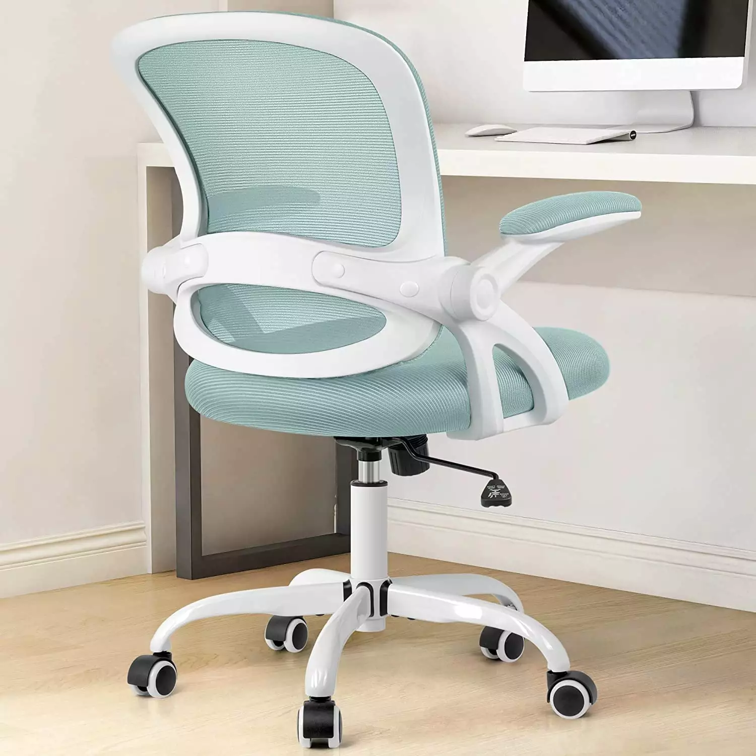 Office Chair Ergonomic Desk Chair Mesh Computer Chair Height Adjustable Comfy Swivel Task Chair Wheels And Flip-Up Arms TR...