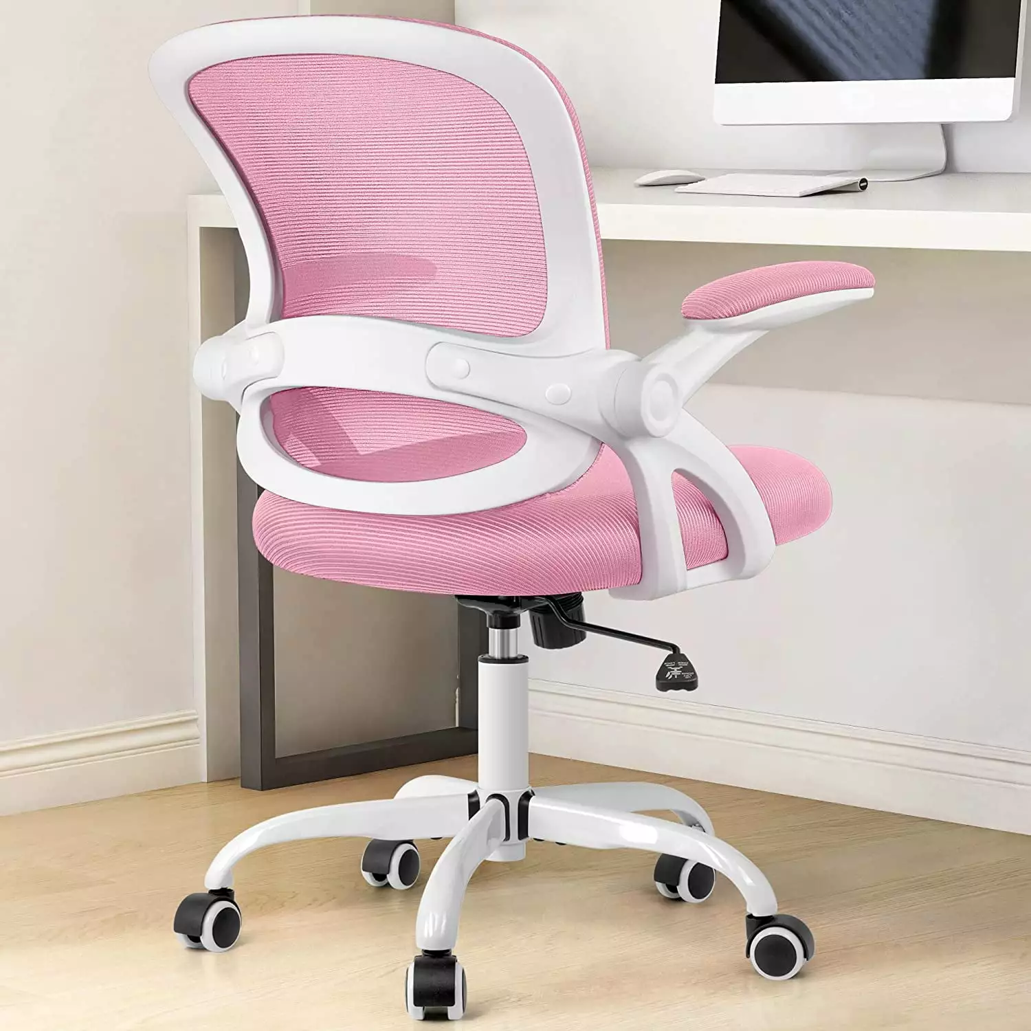 Office Chair Ergonomic Desk Chair Mesh Computer Chair Height Adjustable Comfy Swivel Task Chair Wheels And Flip-Up Arms TR...
