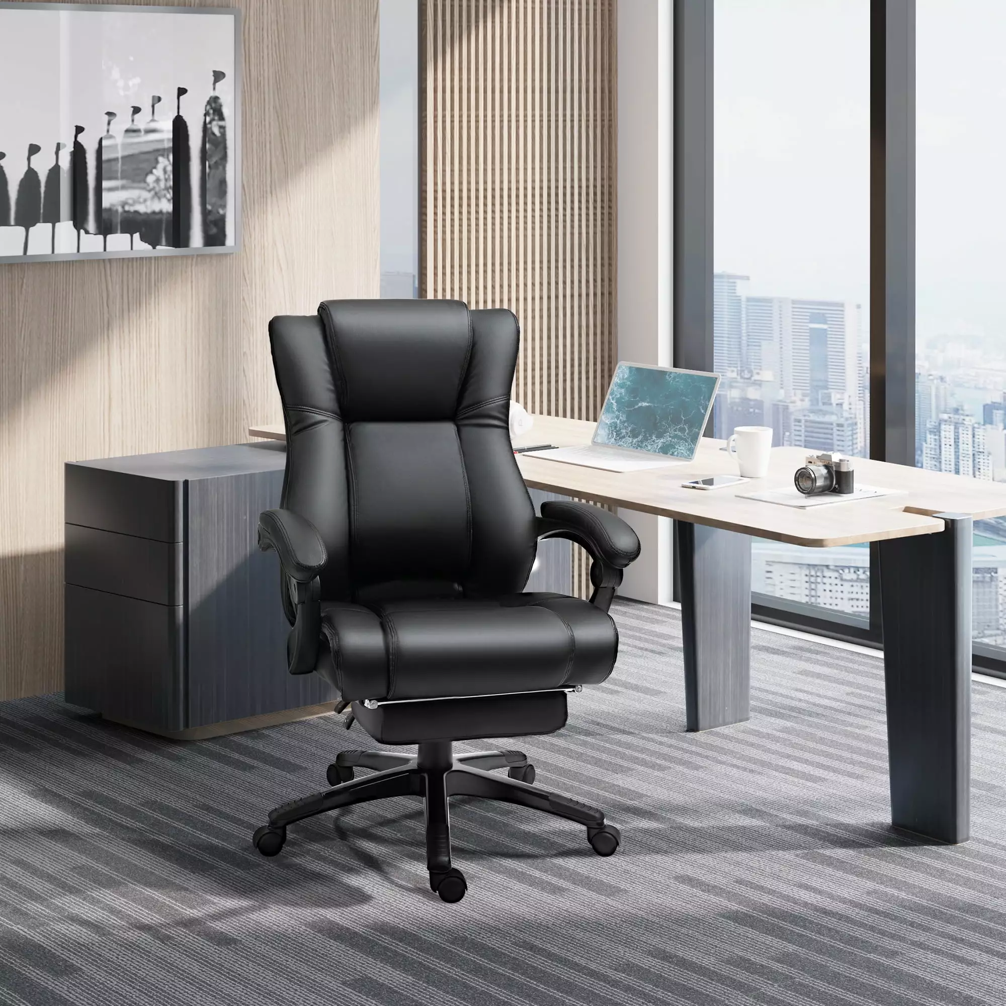 Vinsetto High-Back Extra Cushioned Office Chair Adjustable Height and Wheels
