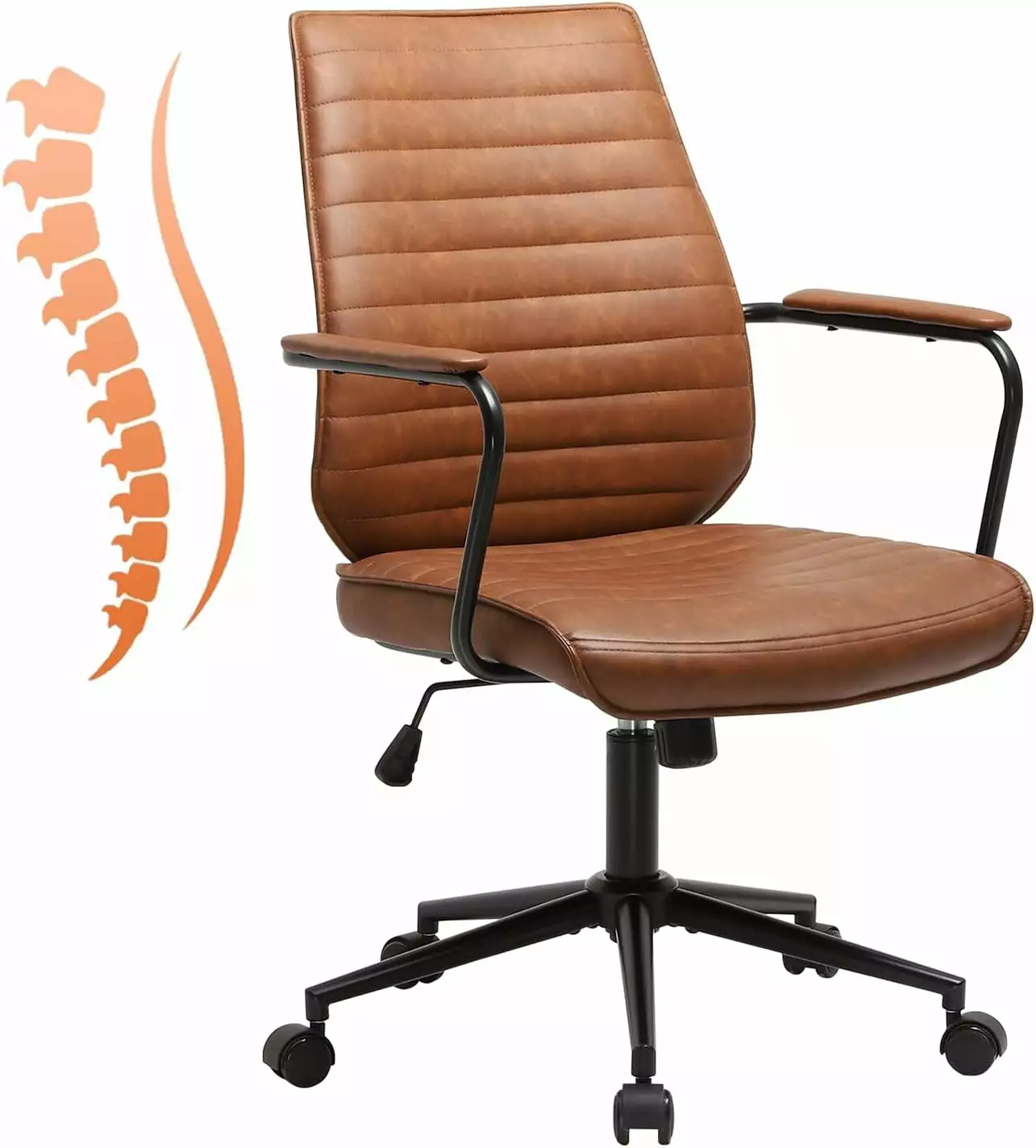 Brown Leather Office Chair Ergonomic Mid-Back Executive Swivel Rolling Chair Home Office WRP