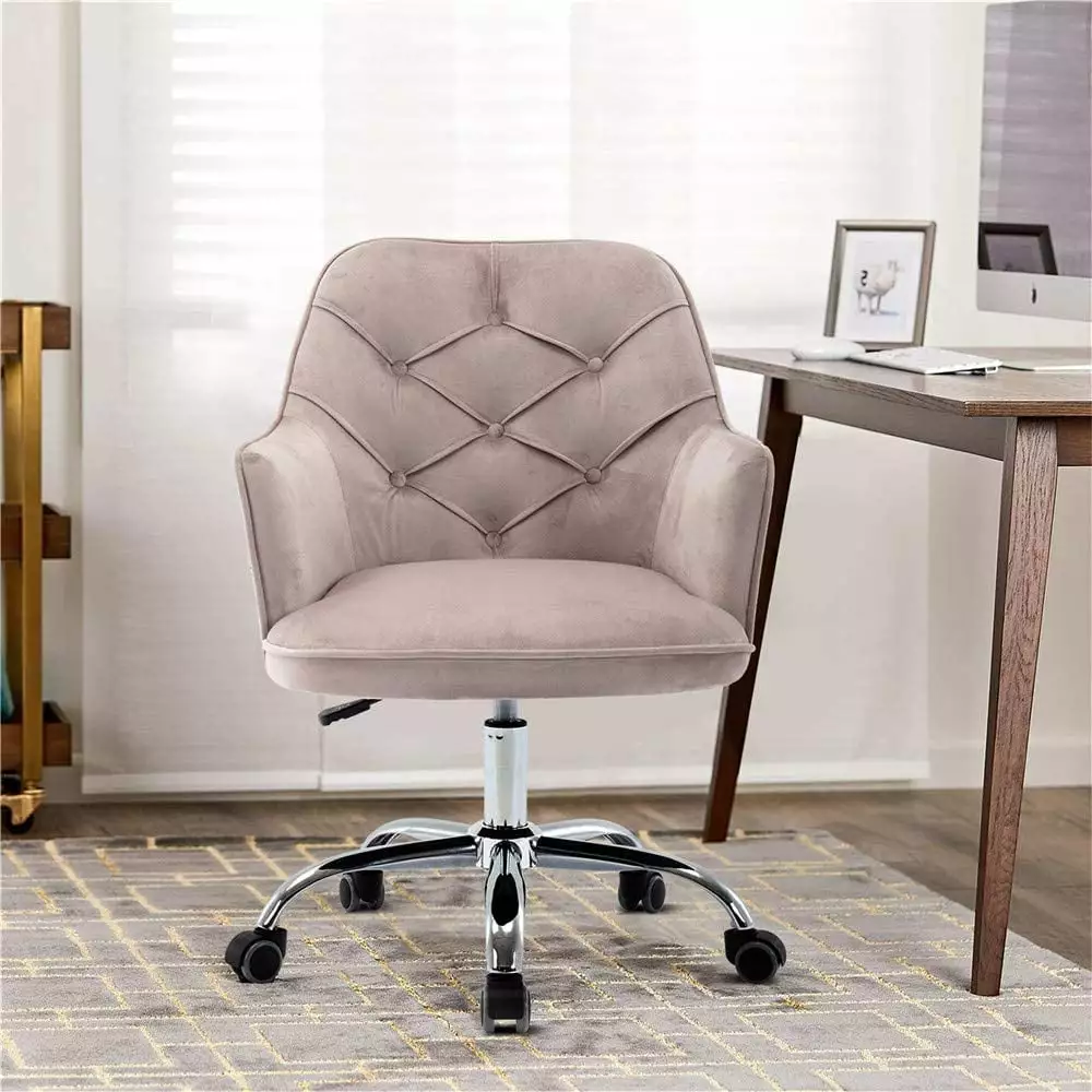 Home Office Chair Velvet Desk Chair Modern Adjustable Swivel Chair Upholstered Task Chair Executive Vanity Desk Chair WRP