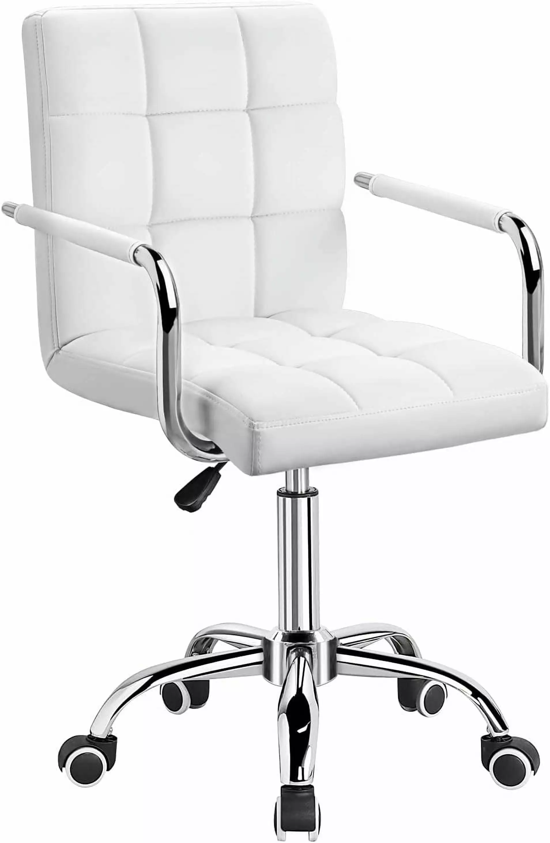Mid Back Ribbed PU Leather Office Task Chair 360 Degree Swivel Modern Home Desk WYD