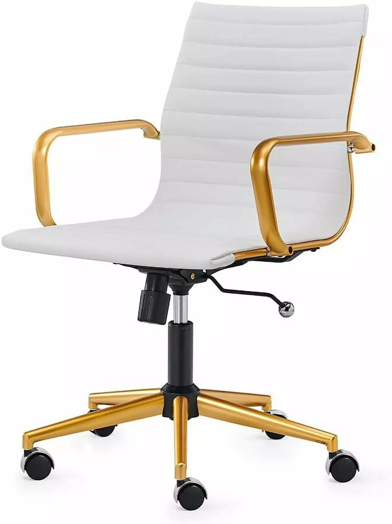 Gold Office Desk Chair Ribbed Mid Back PU Leather Executive Conference Task Chair Adjustable Swivel and Arms XFSJHP