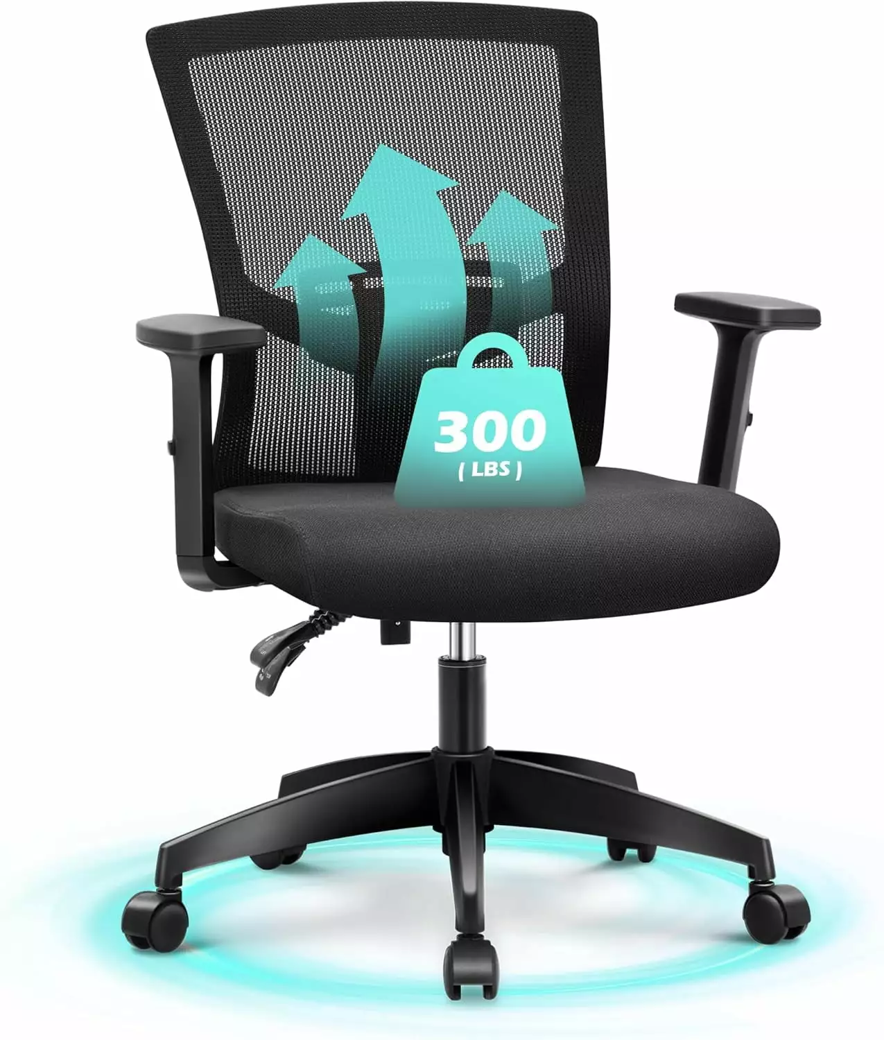 Ergonomic Mid Back Mesh Office Chair Lumbar Support Adjustable Armrest Black ZHJG