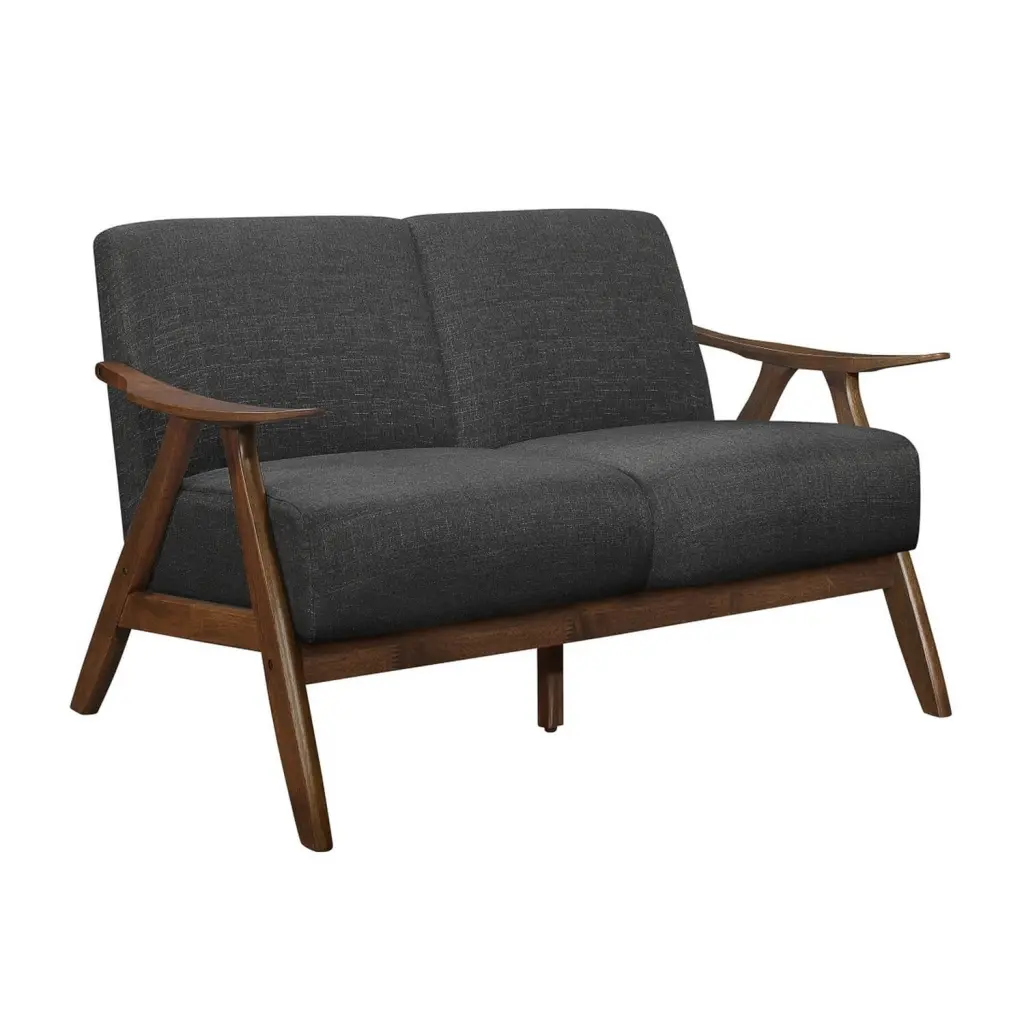 Benjara Indy 51 . Loveseat Rubberwood Angled Frame Textured Fabric Brown & Gray