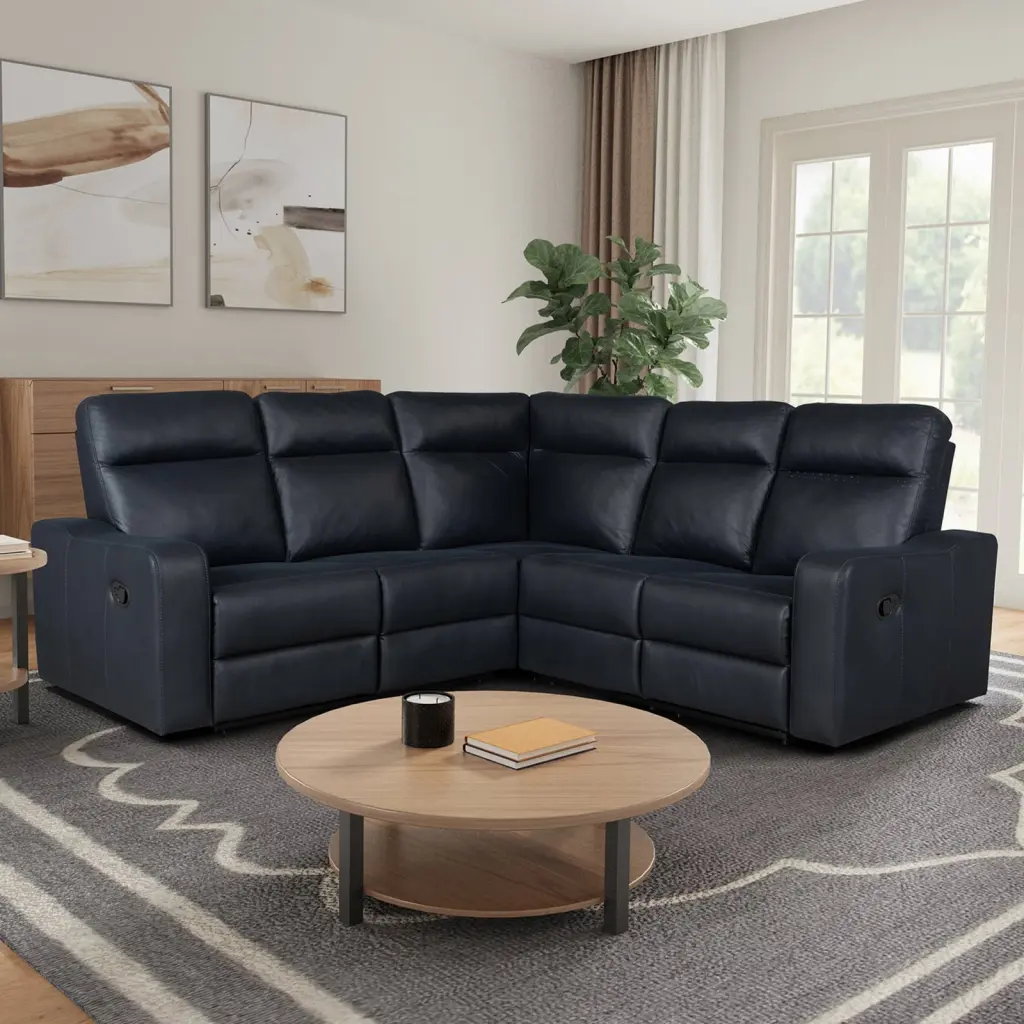 Black Blue Theater Recliner Chair Sofa Cup Holders and Storage Console Wodine